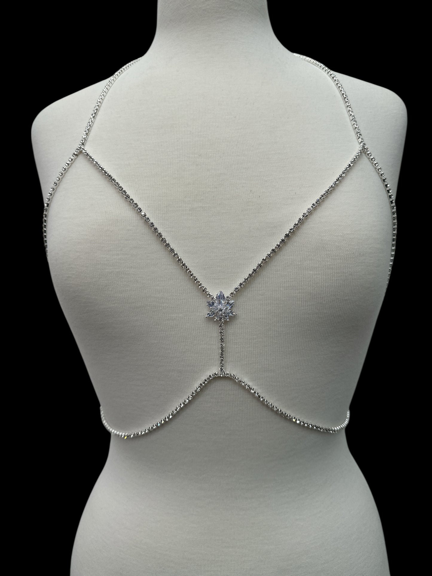 Flower Rhinestone Body Chain – Crystal Statement Body Jewellery in Gold or Silver