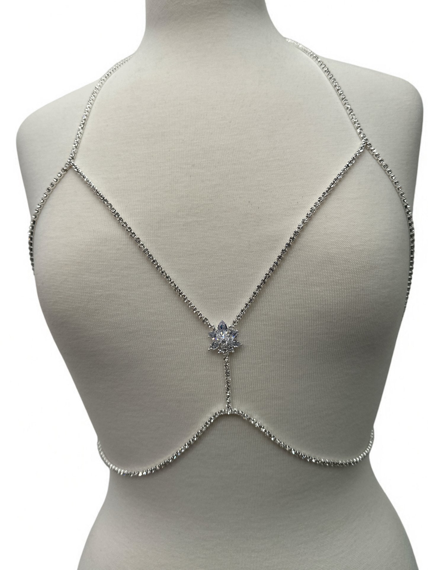 Flower Rhinestone Body Chain – Crystal Statement Body Jewellery in Gold or Silver