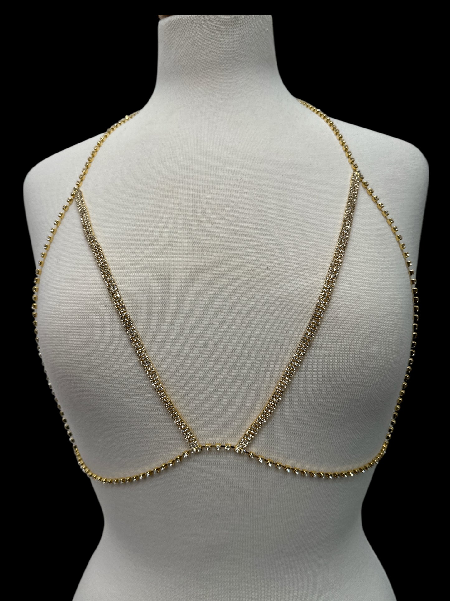 V-Shaped Rhinestone Body Chain – Gold & Silver Festival Body Jewellery for Women