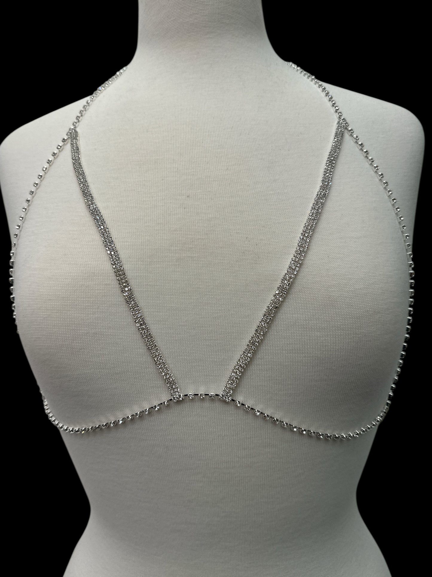 V-Shaped Rhinestone Body Chain – Gold & Silver Festival Body Jewellery for Women