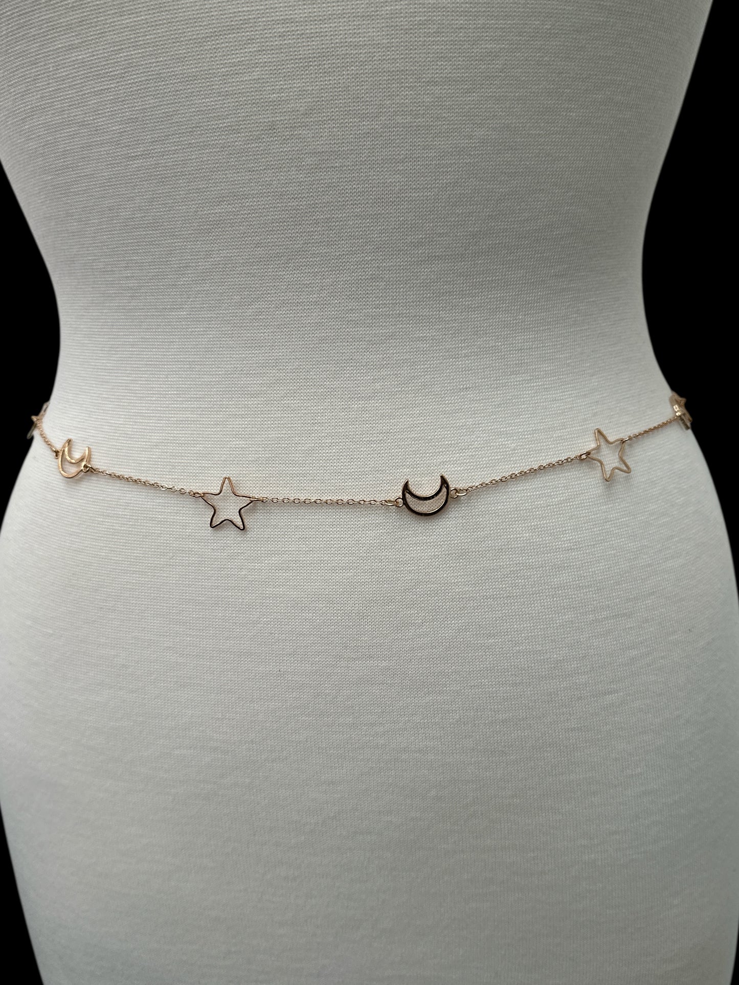 Moon and Stars Waist Chain – Gold Belly Body Jewellery for Festival & Summer Fashion UK - Fatisha Boutique #