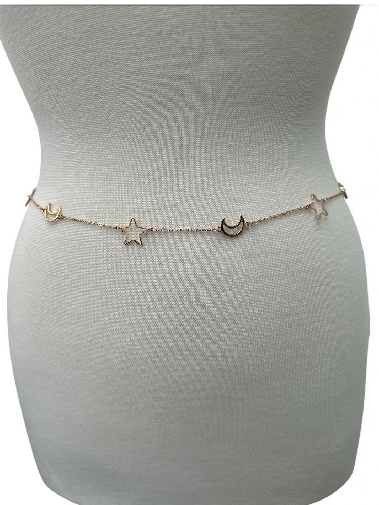 Moon and Stars Waist Chain – Gold Belly Body Jewellery for Festival & Summer Fashion UK