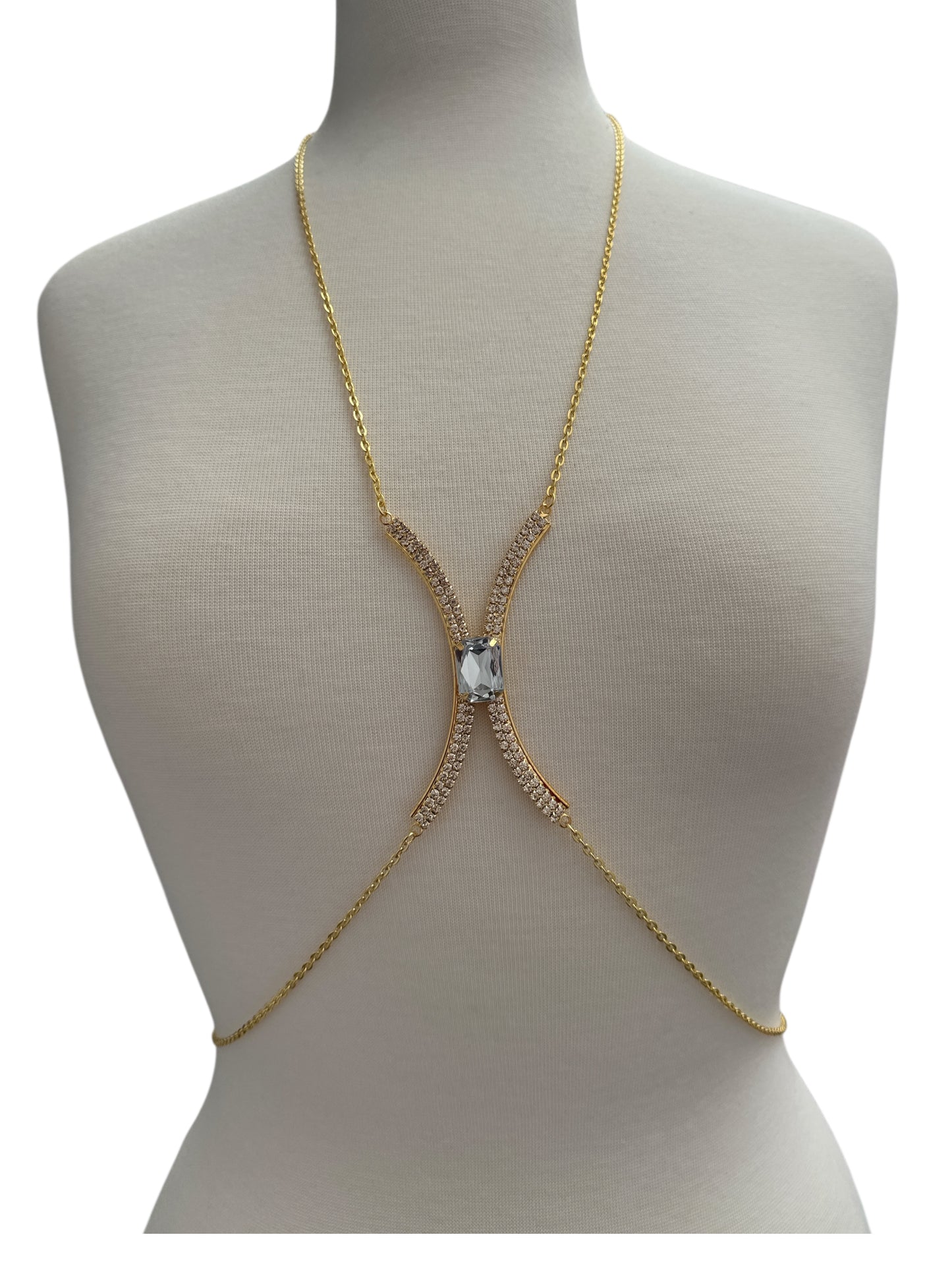 White Rhinestone Bralette Body Chain Gold Silver – Festival & Statement Jewellery
