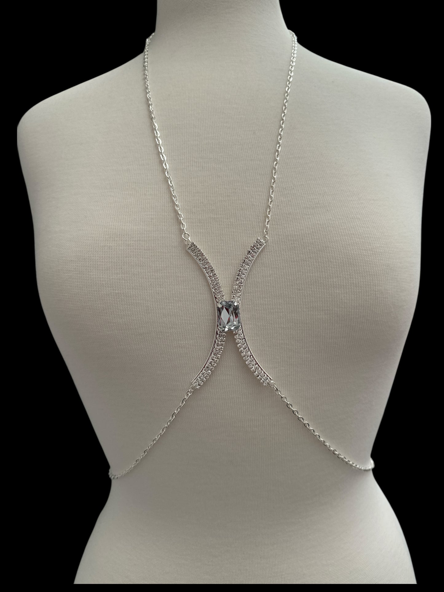 White Rhinestone Bralette Body Chain Gold Silver – Festival & Statement Jewellery