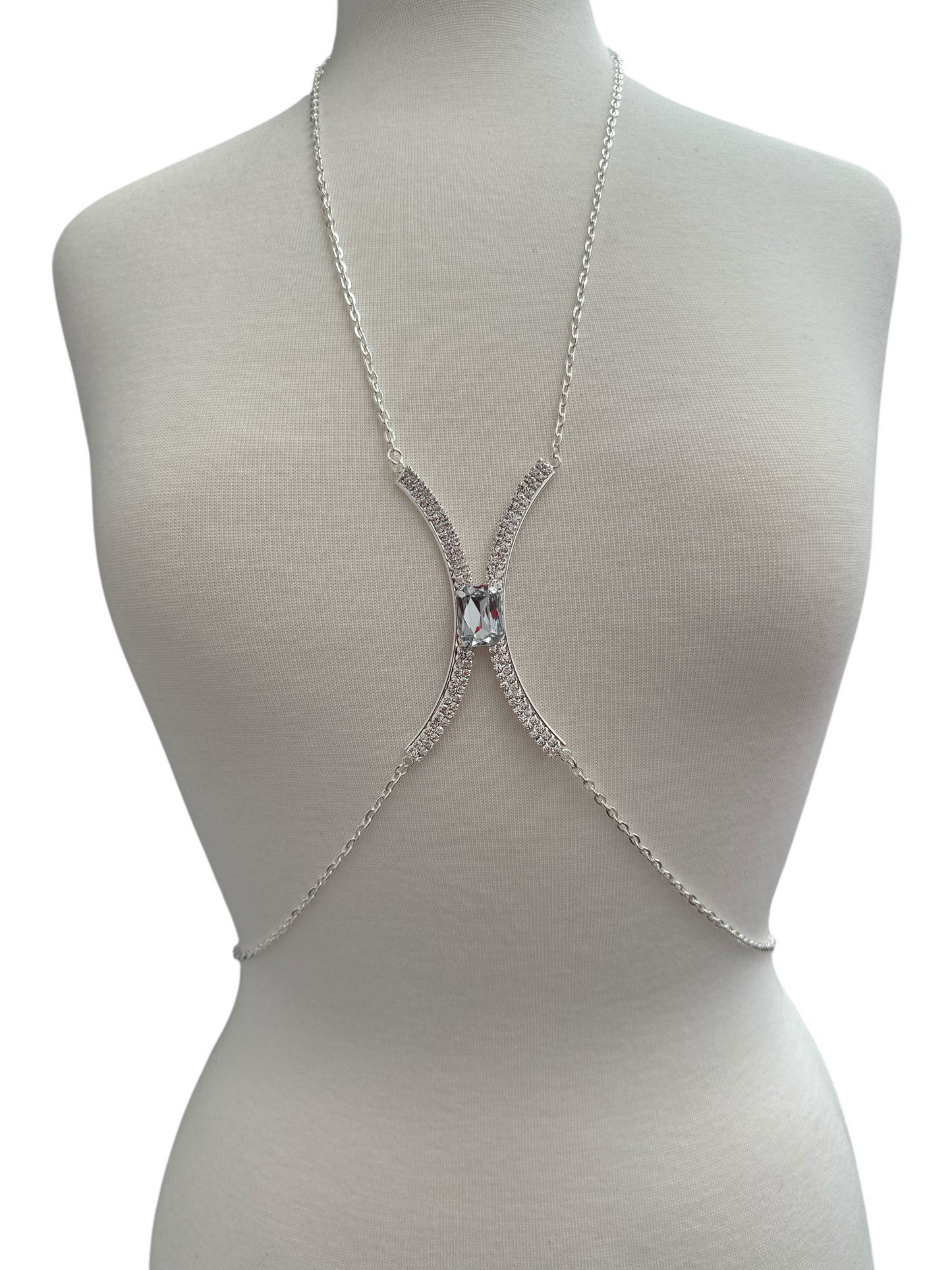 White Rhinestone Bralette Body Chain Gold Silver – Festival & Statement Jewellery