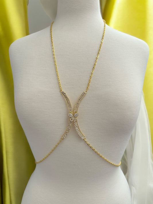 Butterfly Rhinestone Body Chain – Gold & Silver Adjustable Festival Body Jewellery UK - Fatisha Boutique #