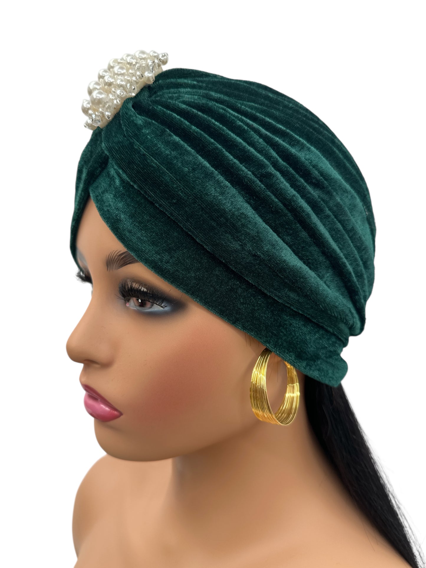 Elegant Velvet Turban Cap with Pearl Beads – Pre-Tied, Lightweight, Ready to Wear Headwrap for Women - Fatisha Boutique #