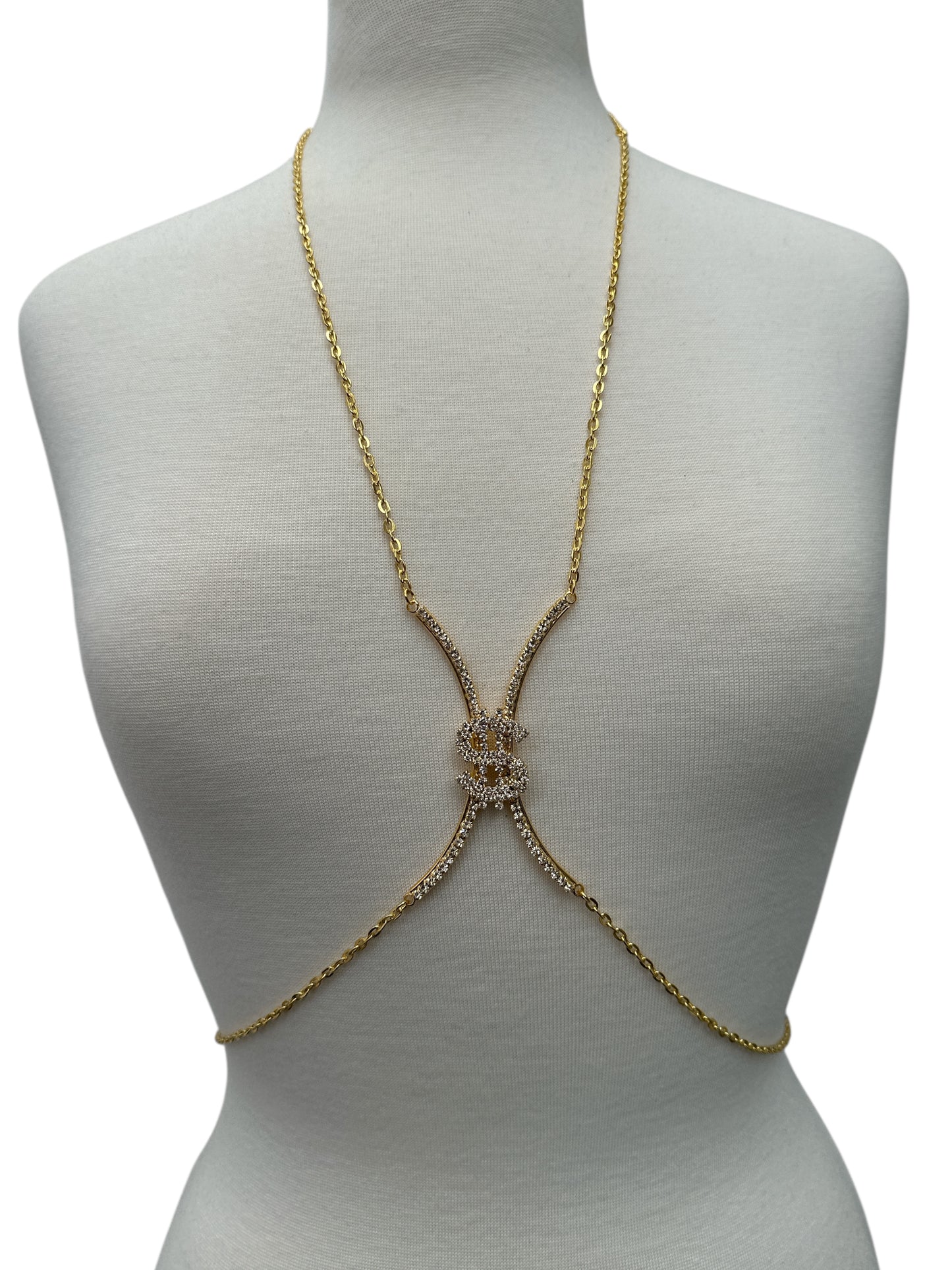Rhinestone Dollar Sign Body Chain Jewellery – Statement Bling in Gold & Silver for Bold Outfits - Fatisha Boutique #