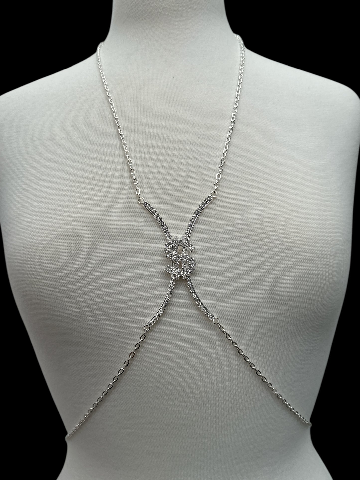 Rhinestone Dollar Sign Body Chain Jewellery – Statement Bling in Gold & Silver for Bold Outfits - Fatisha Boutique #