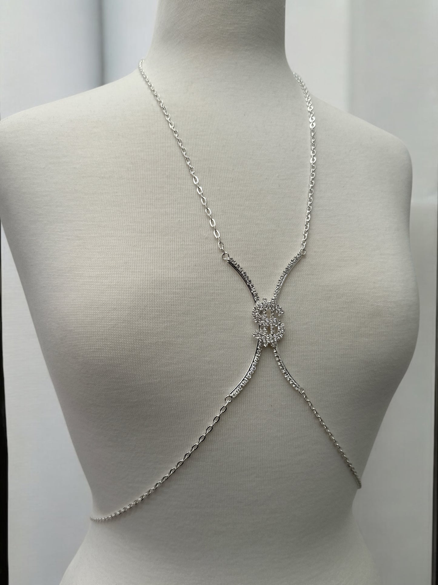 Rhinestone Dollar Sign Body Chain Jewellery – Statement Bling in Gold & Silver for Bold Outfits - Fatisha Boutique #