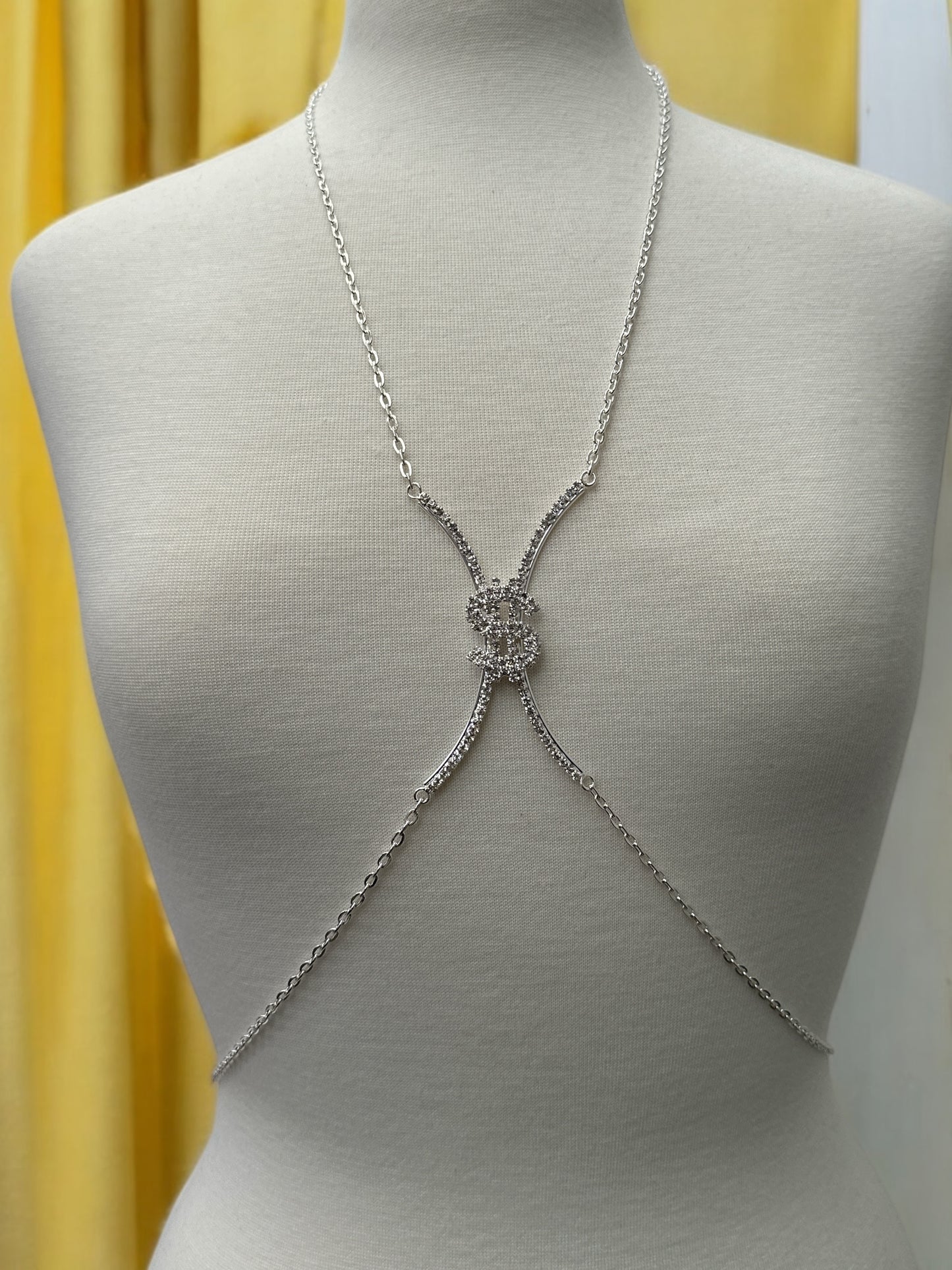 Rhinestone Dollar Sign Body Chain Jewellery – Statement Bling in Gold & Silver for Bold Outfits - Fatisha Boutique #