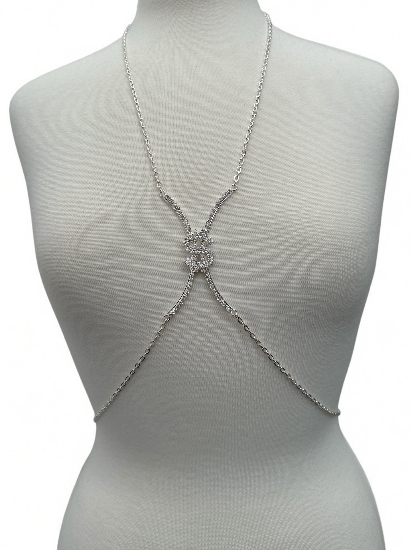 Rhinestone Dollar Sign Body Chain Jewellery – Statement Bling in Gold & Silver for Bold Outfits - Fatisha Boutique #