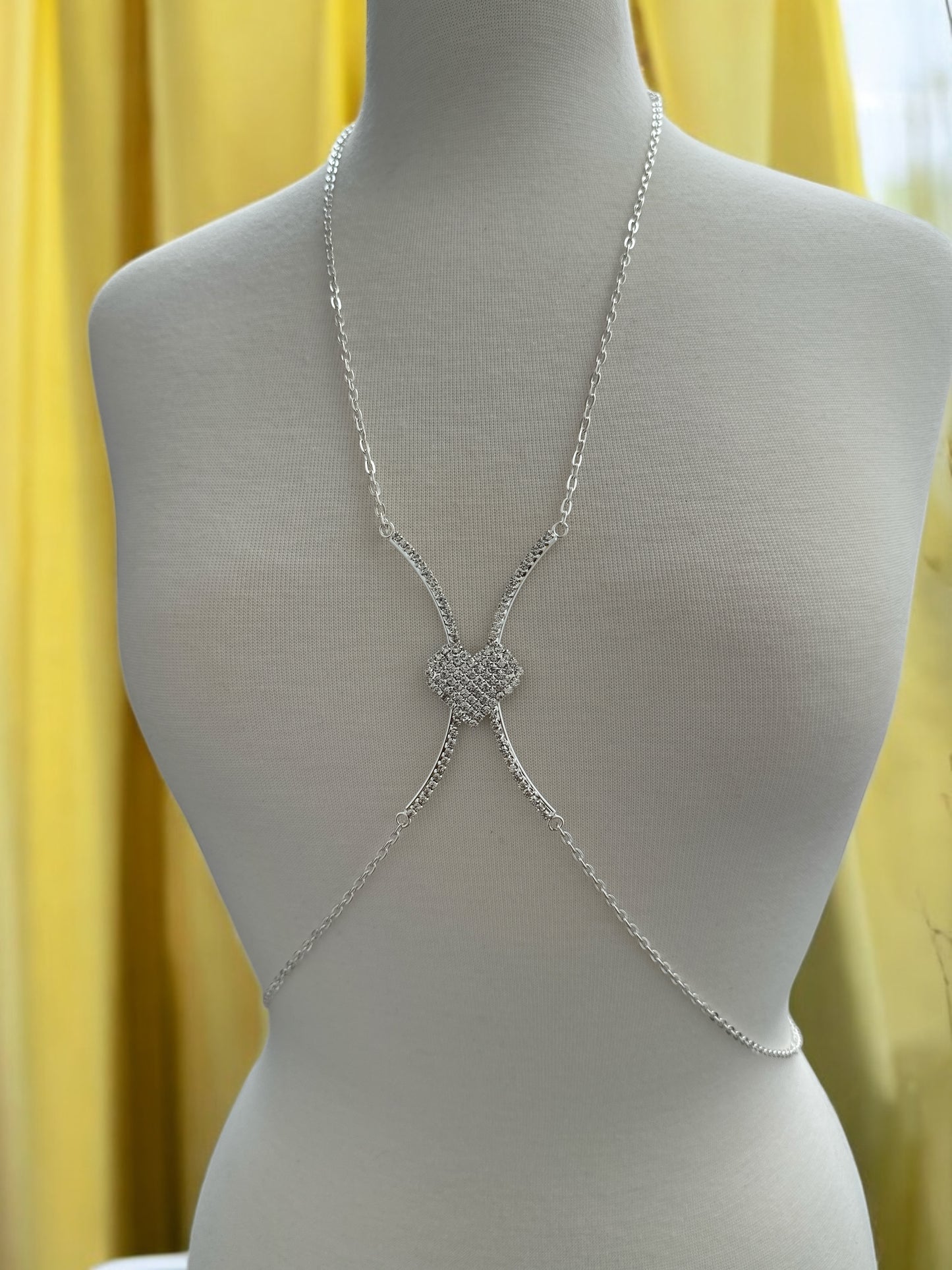 Heart Rhinestone Body Chain – Adjustable Gold & Silver Body Jewellery for Women UK - Fatisha Boutique #
