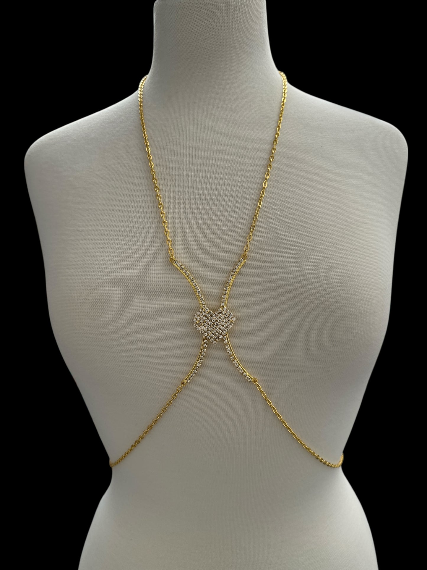 Heart Rhinestone Body Chain – Adjustable Gold & Silver Body Jewellery for Women UK - Fatisha Boutique #