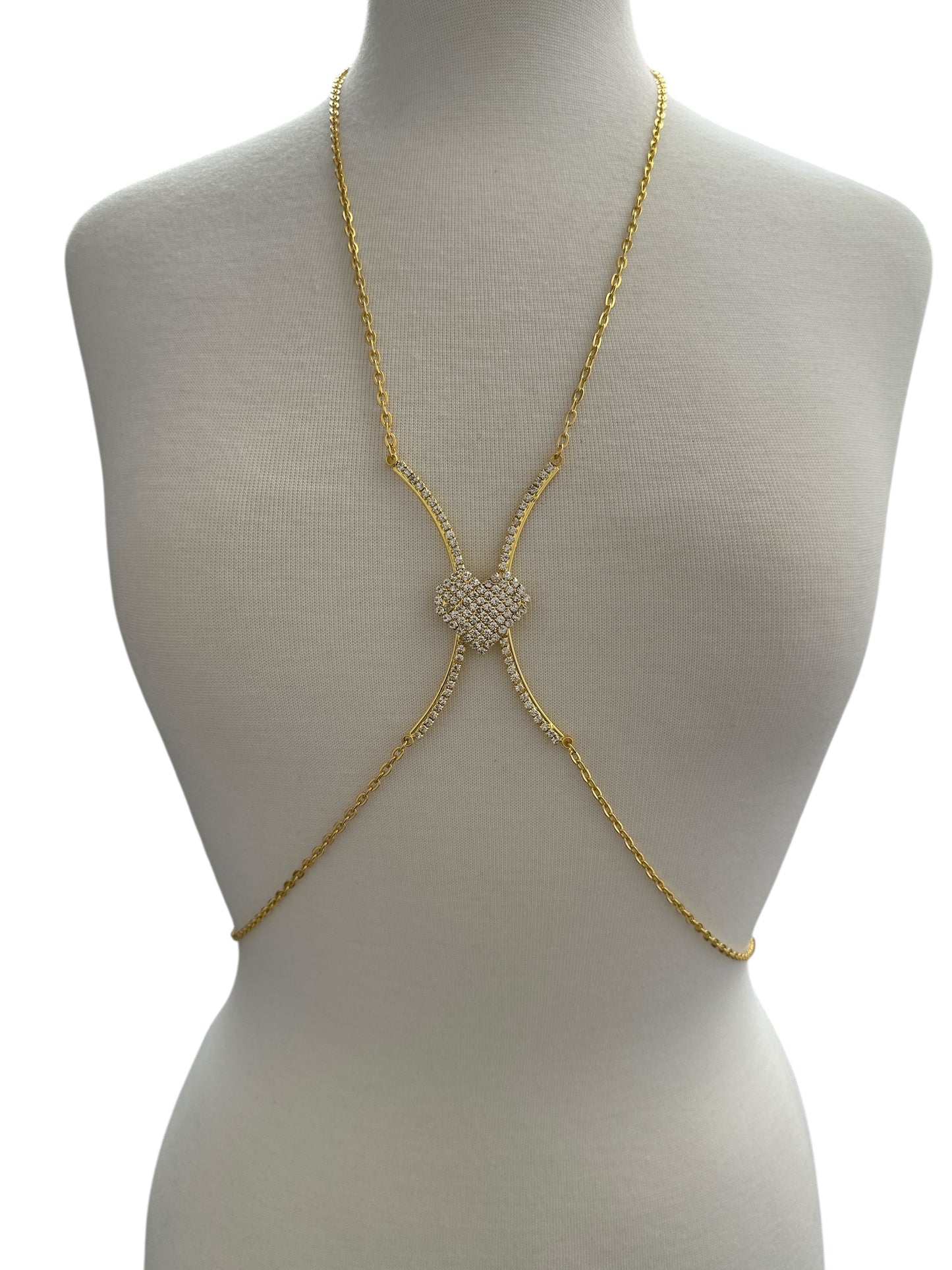 Heart Rhinestone Body Chain – Adjustable Gold & Silver Body Jewellery for Women UK - Fatisha Boutique #