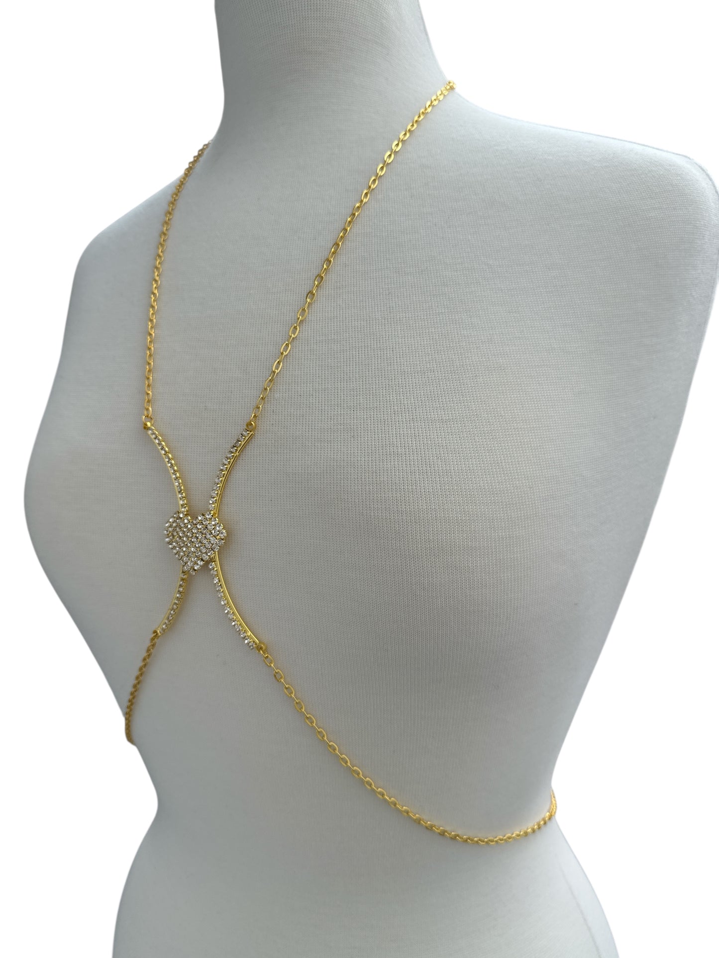 Heart Rhinestone Body Chain – Adjustable Gold & Silver Body Jewellery for Women UK - Fatisha Boutique #