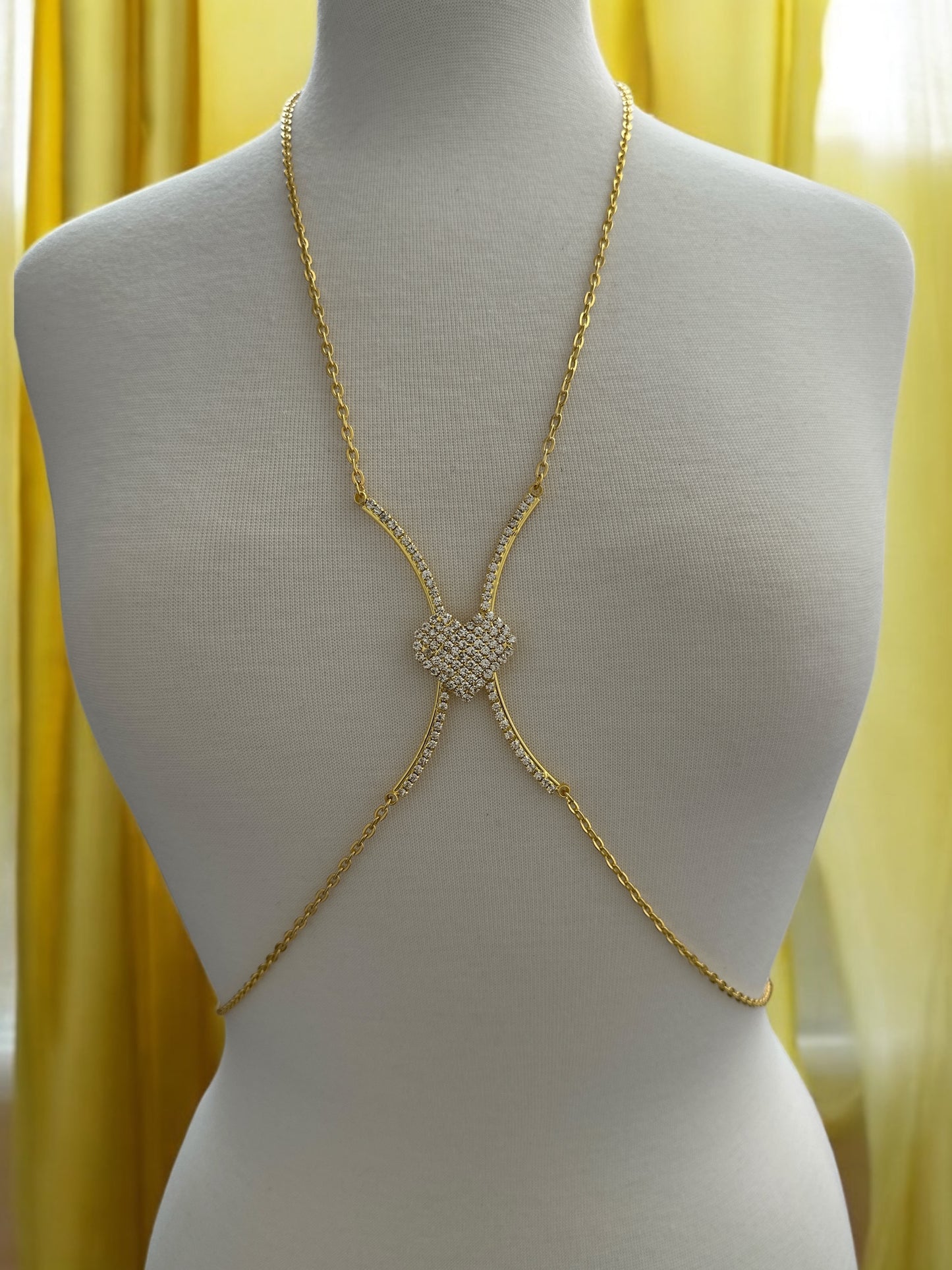 Heart Rhinestone Body Chain – Adjustable Gold & Silver Body Jewellery for Women UK - Fatisha Boutique #