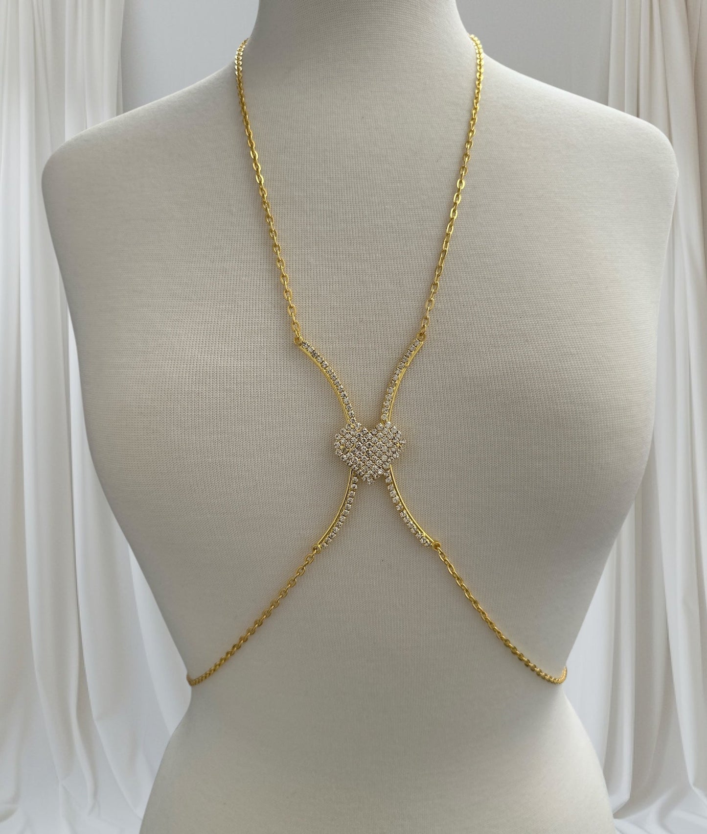 Heart Rhinestone Body Chain – Adjustable Gold & Silver Body Jewellery for Women UK - Fatisha Boutique #