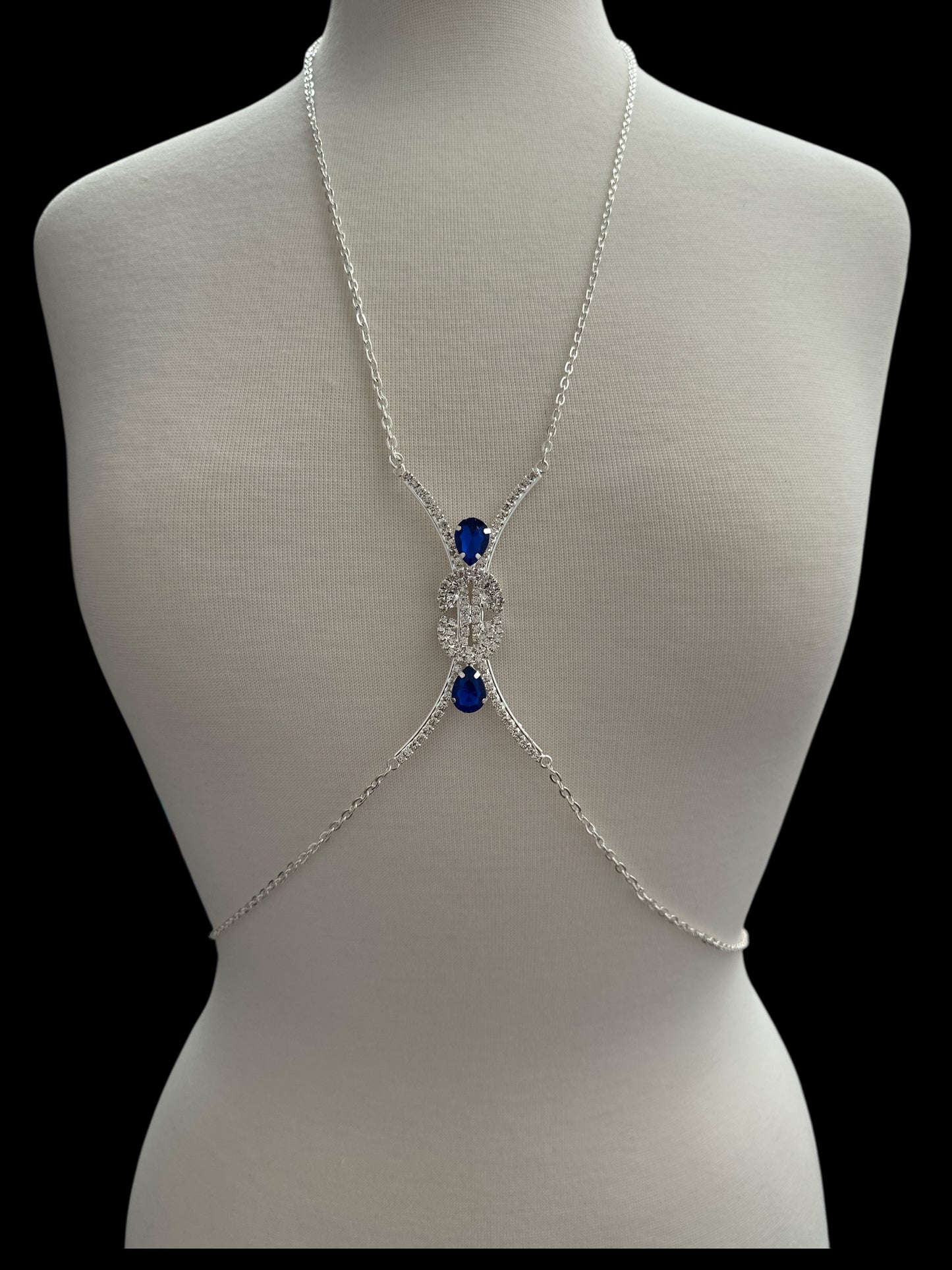 Blue Gem Rhinestone Body Chain – Adjustable Gold & Silver Body Jewellery for Festivals UK - Fatisha Boutique #
