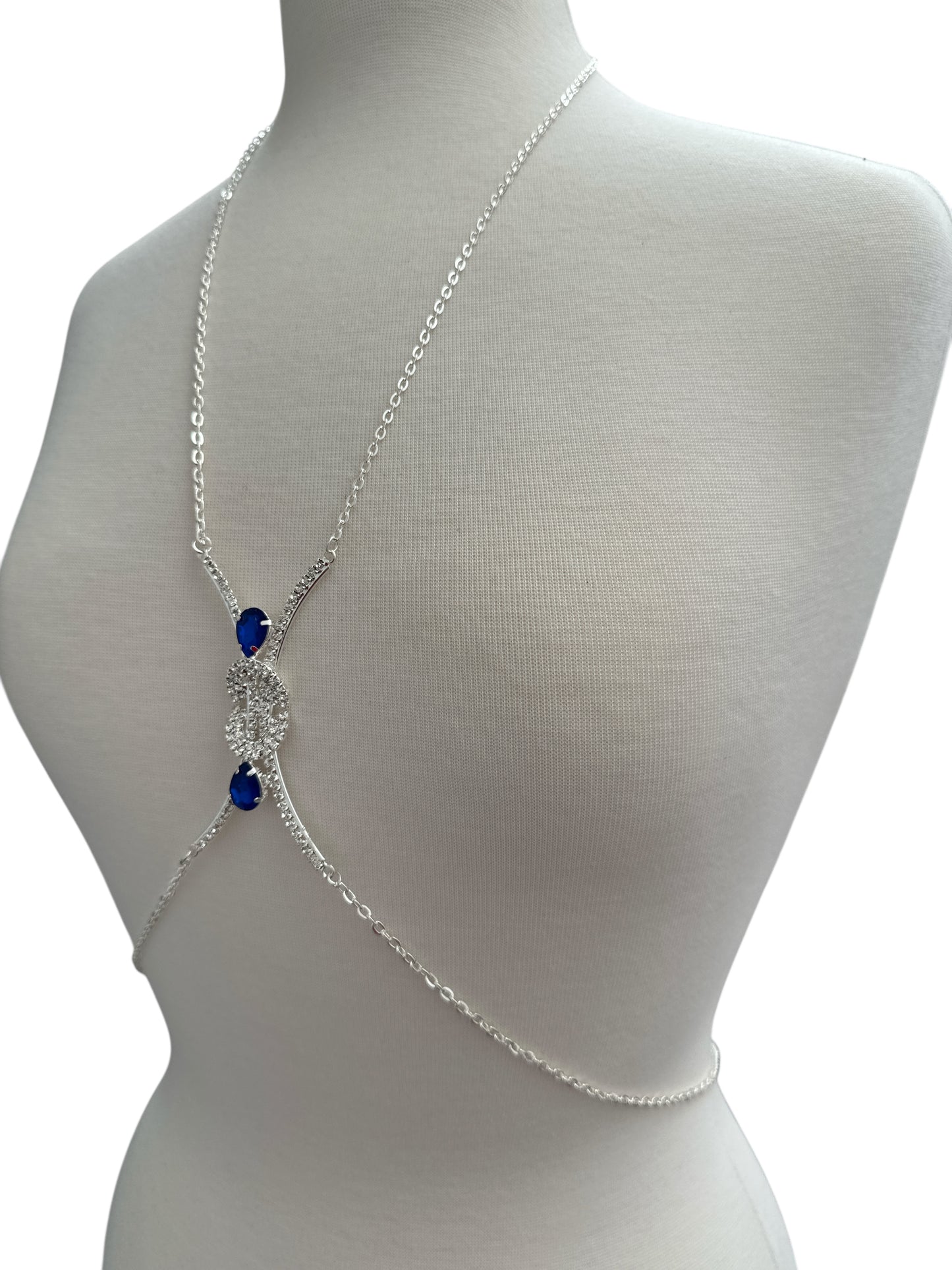 Blue Gem Rhinestone Body Chain – Adjustable Gold & Silver Body Jewellery for Festivals UK