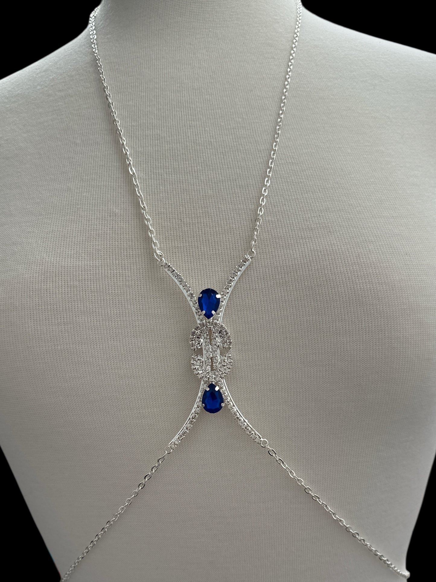 Blue Gem Rhinestone Body Chain – Adjustable Gold & Silver Body Jewellery for Festivals UK