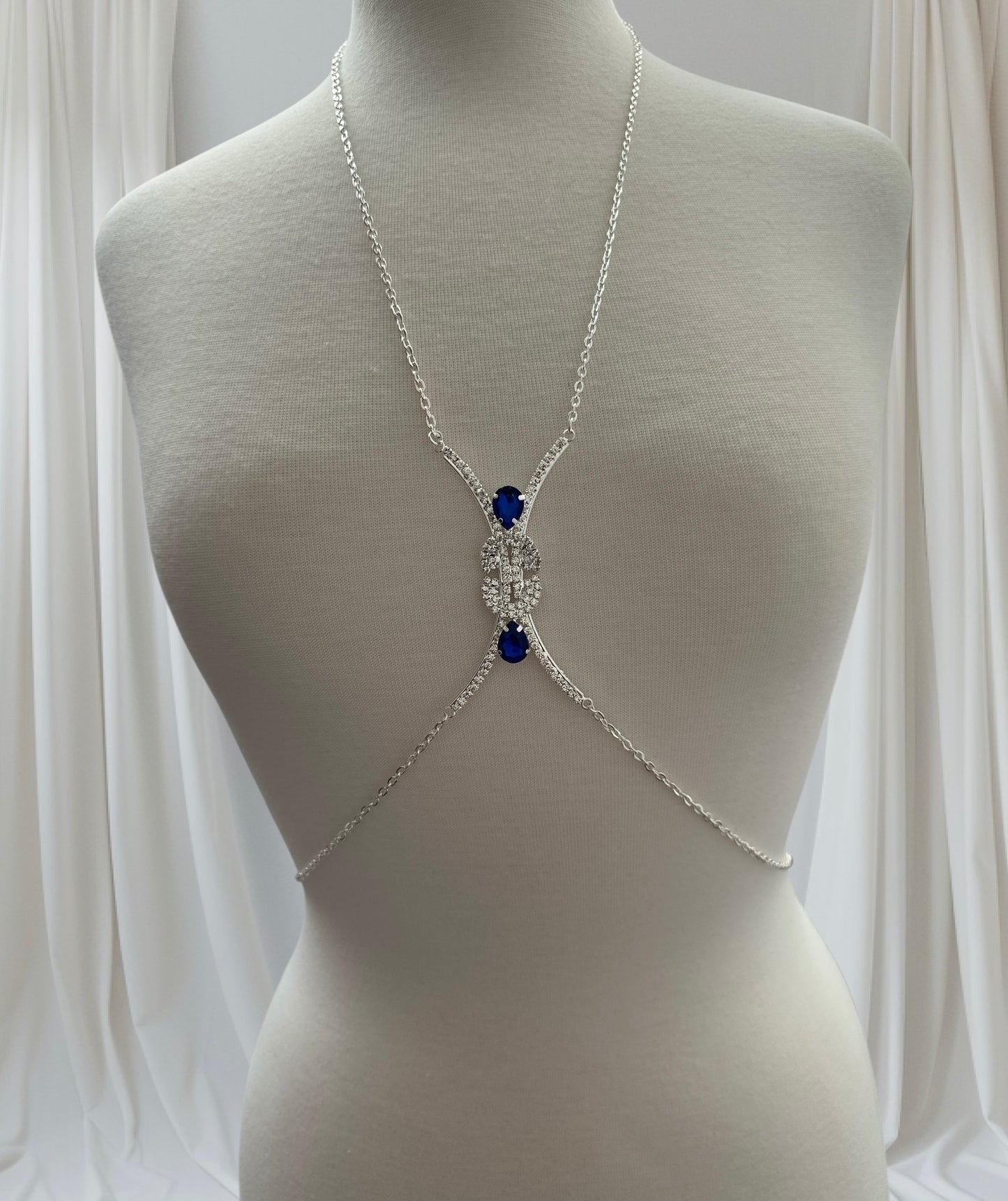 Blue Gem Rhinestone Body Chain – Adjustable Gold & Silver Body Jewellery for Festivals UK