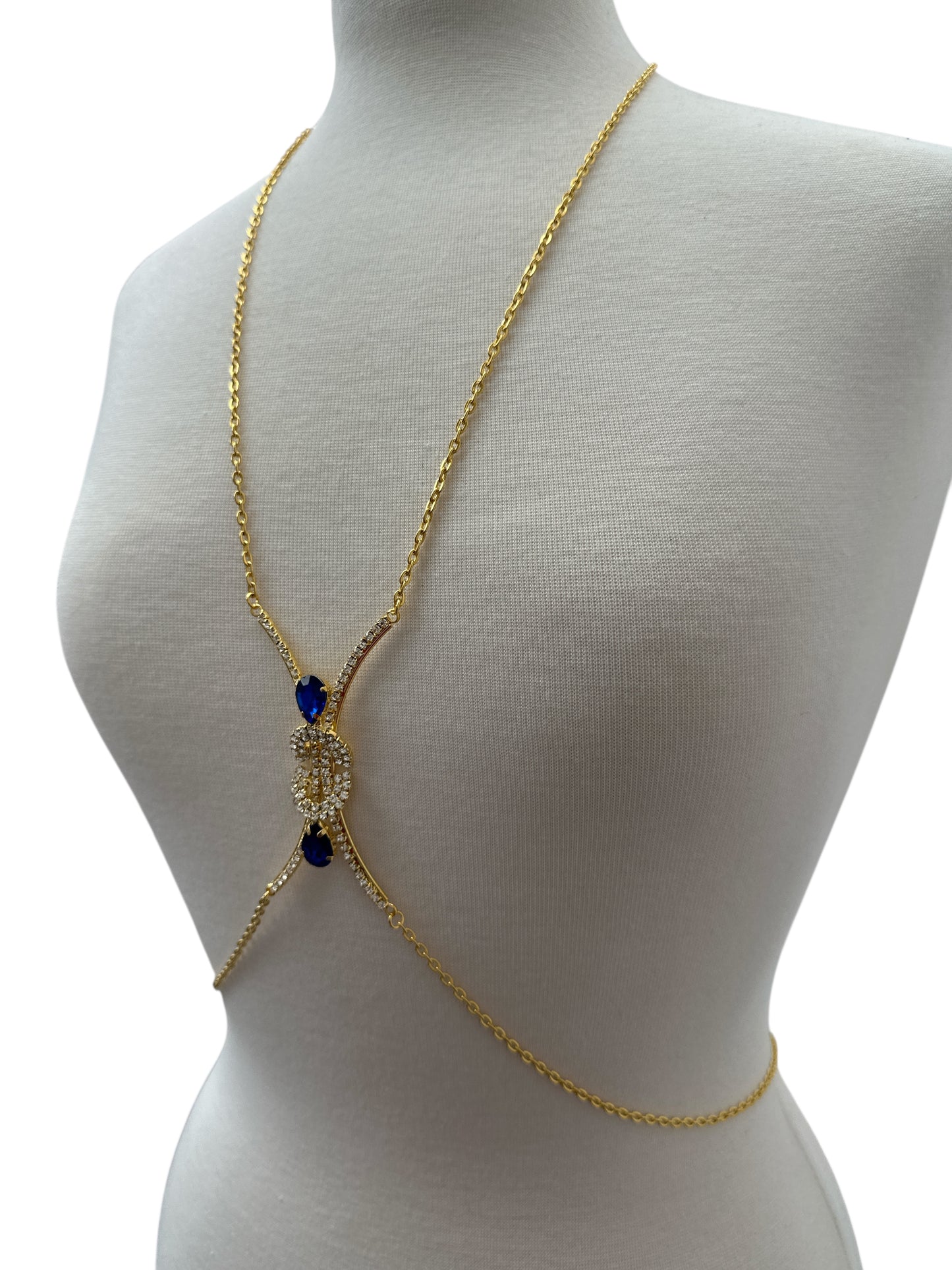 Blue Gem Rhinestone Body Chain – Adjustable Gold & Silver Body Jewellery for Festivals UK