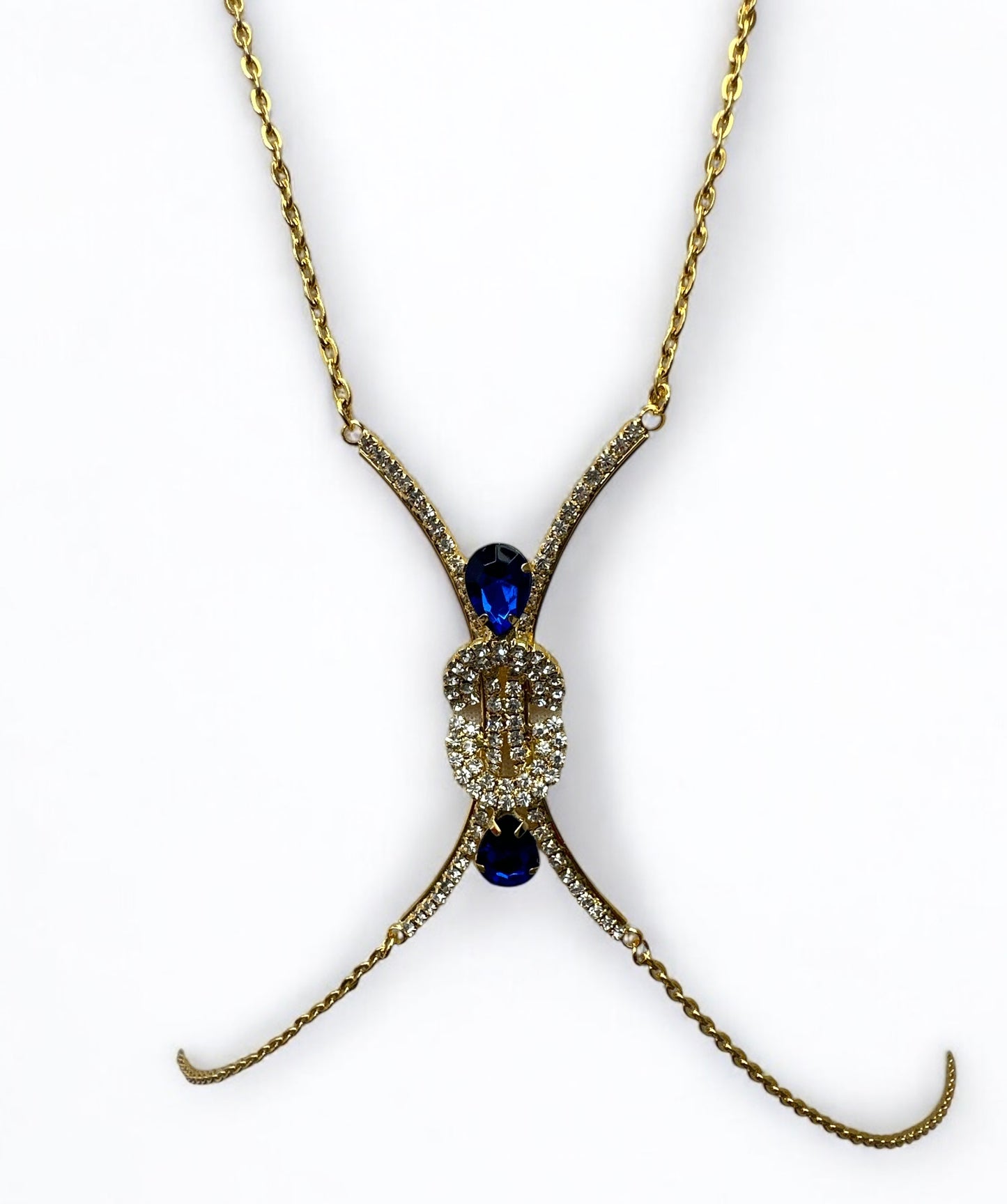 Blue Gem Rhinestone Body Chain – Adjustable Gold & Silver Body Jewellery for Festivals UK
