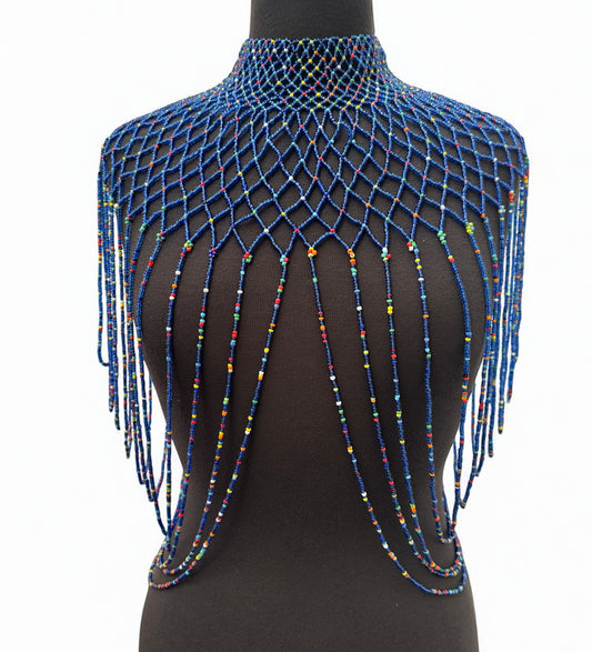 Blue Maasai Zulu Beaded Collar – Tribal African Necklace | Festival & Afrocentric Fashion - Fatisha Boutique #