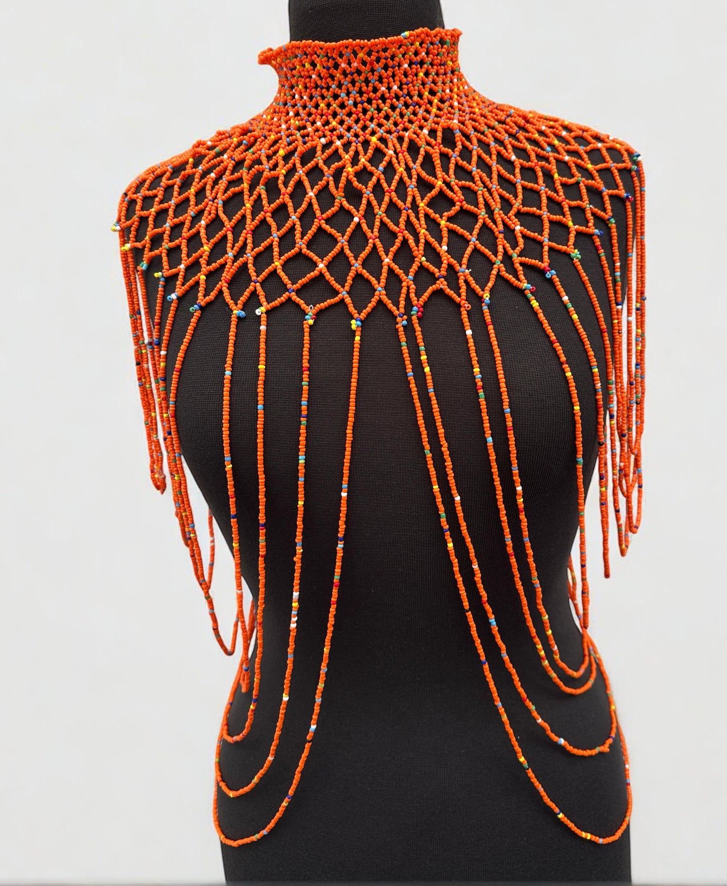 Orange Maasai Zulu Beaded Collar – Authentic African Body Jewellery for Women
