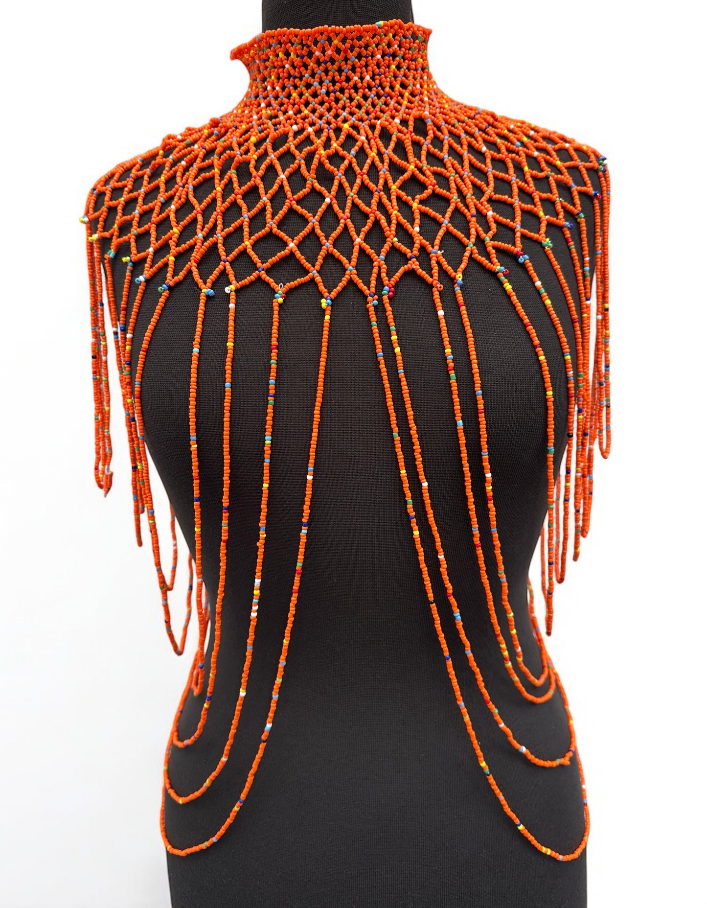 Orange Maasai Zulu Beaded Collar – Authentic African Body Jewellery for Women