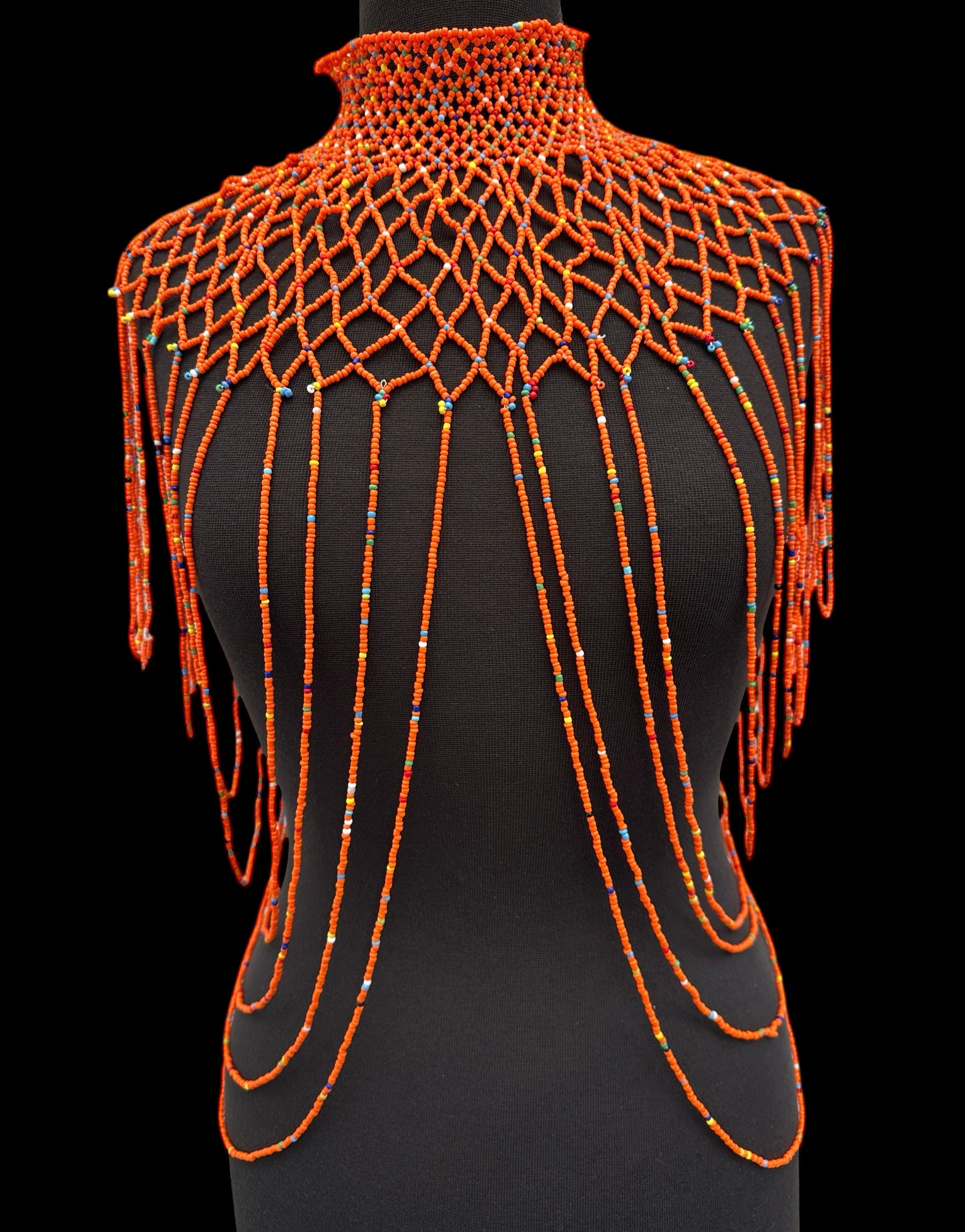Orange Maasai Zulu Beaded Collar – Authentic African Body Jewellery for Women