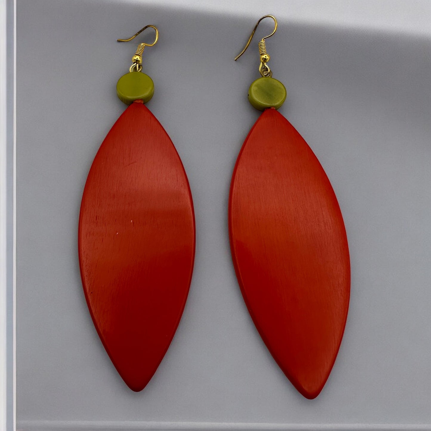 Handcrafted Long Dangle Resin Earrings – Bold Red & Green Statement Jewellery for Women UK