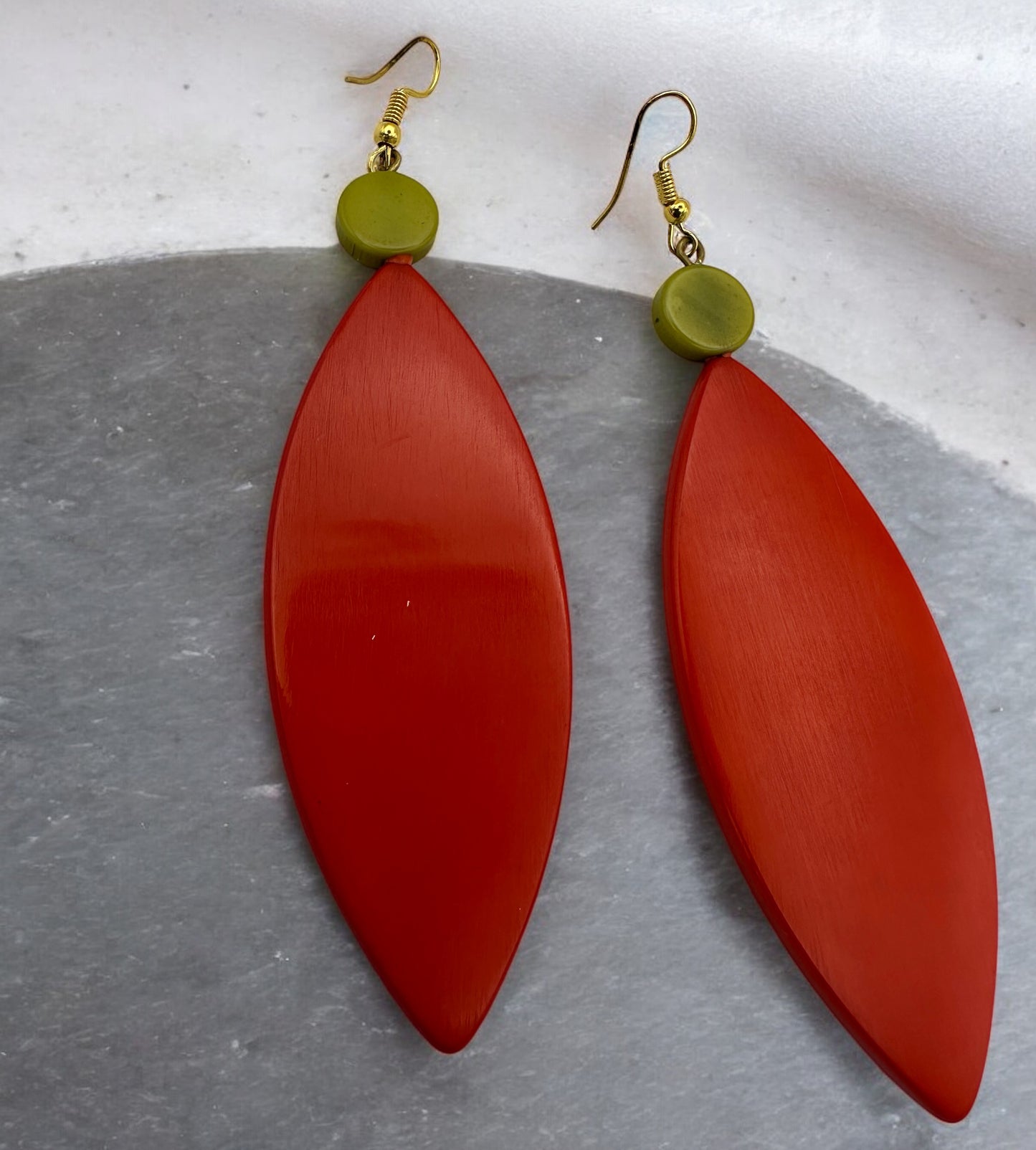 Handcrafted Long Dangle Resin Earrings – Bold Red & Green Statement Jewellery for Women UK