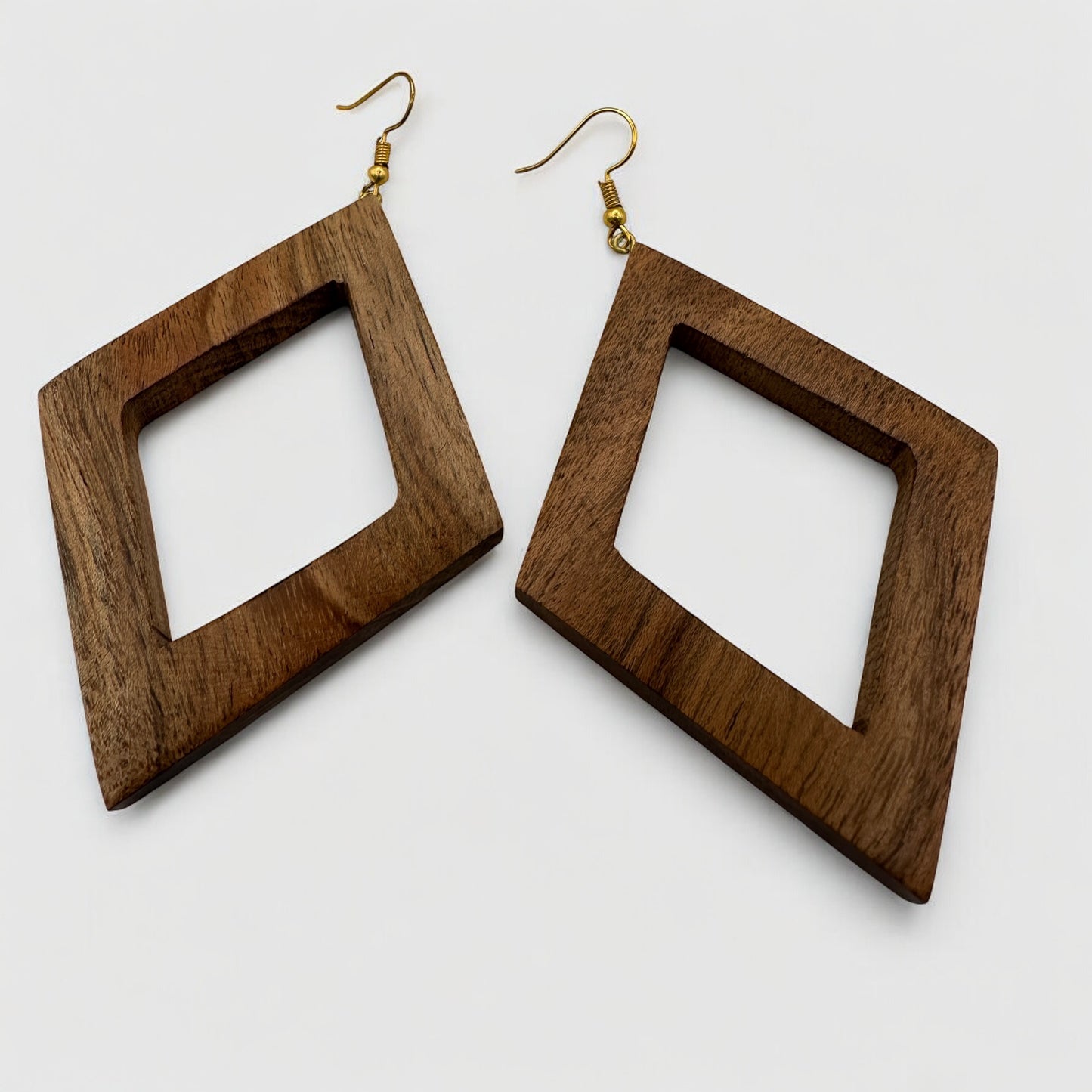 Geometric Wooden Square Dangle Earrings – Handmade Lightweight Boho Jewellery for Women UK - Fatisha Boutique #