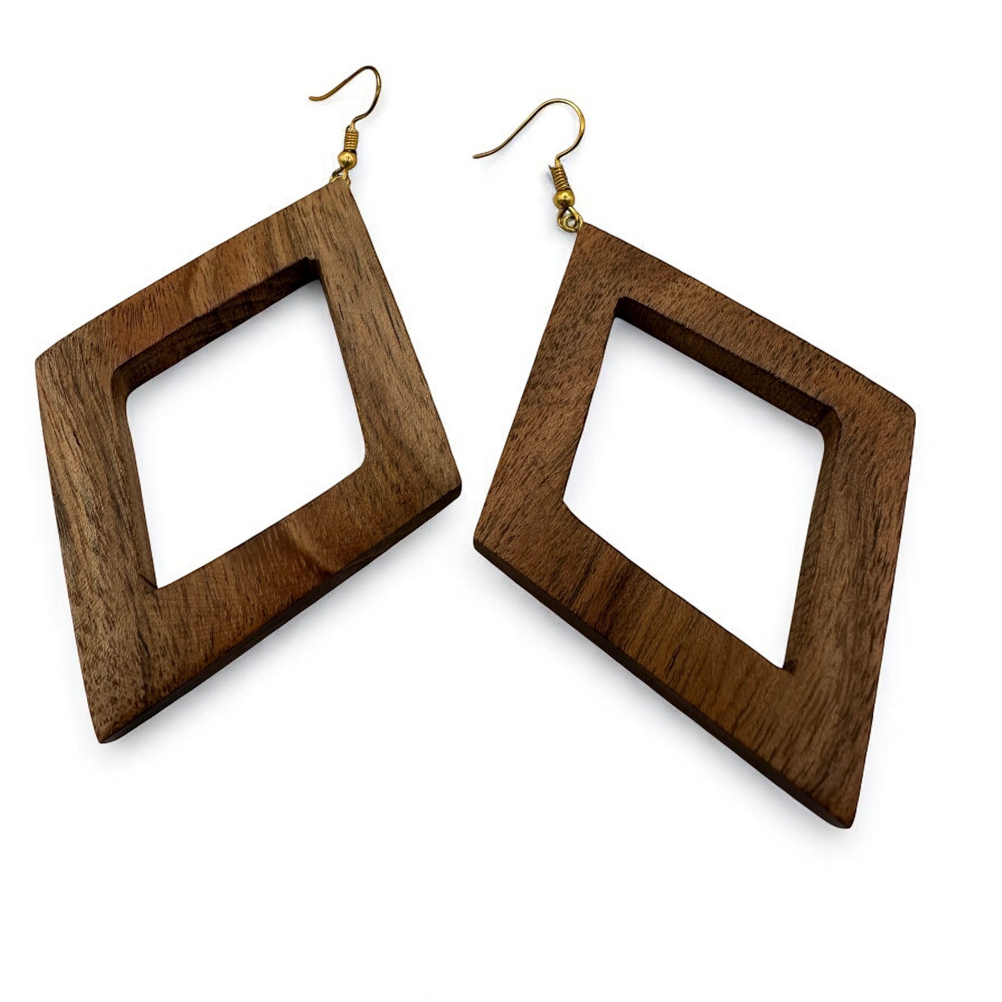 Geometric Wooden Square Dangle Earrings – Handmade Lightweight Boho Jewellery for Women UK - Fatisha Boutique #