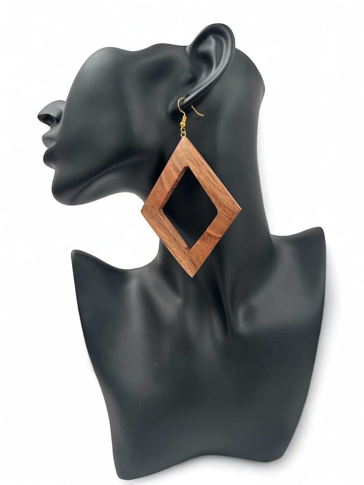 Geometric Wooden Square Dangle Earrings – Handmade Lightweight Boho Jewellery for Women UK - Fatisha Boutique #