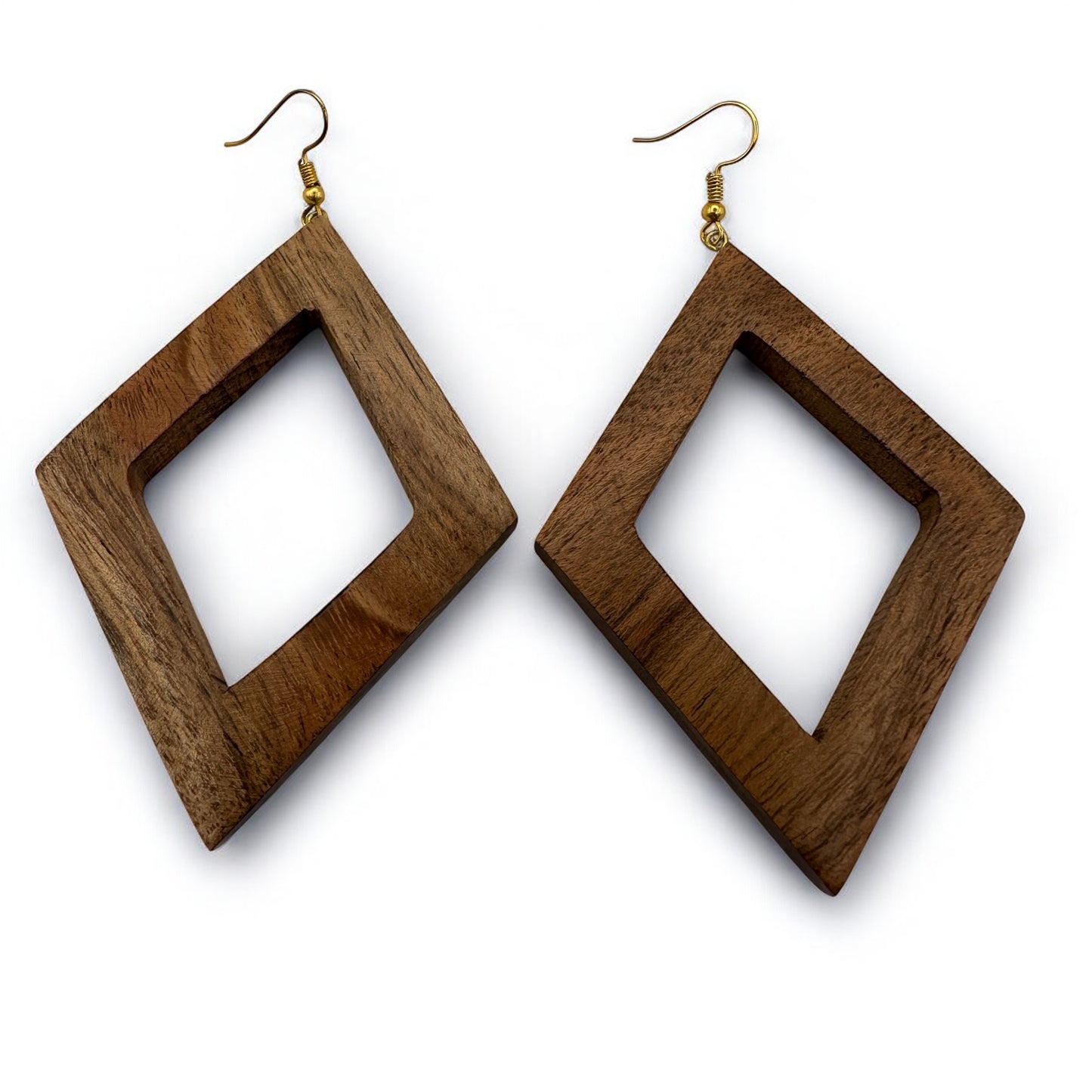 Geometric Wooden Square Dangle Earrings – Handmade Lightweight Boho Jewellery for Women UK - Fatisha Boutique #