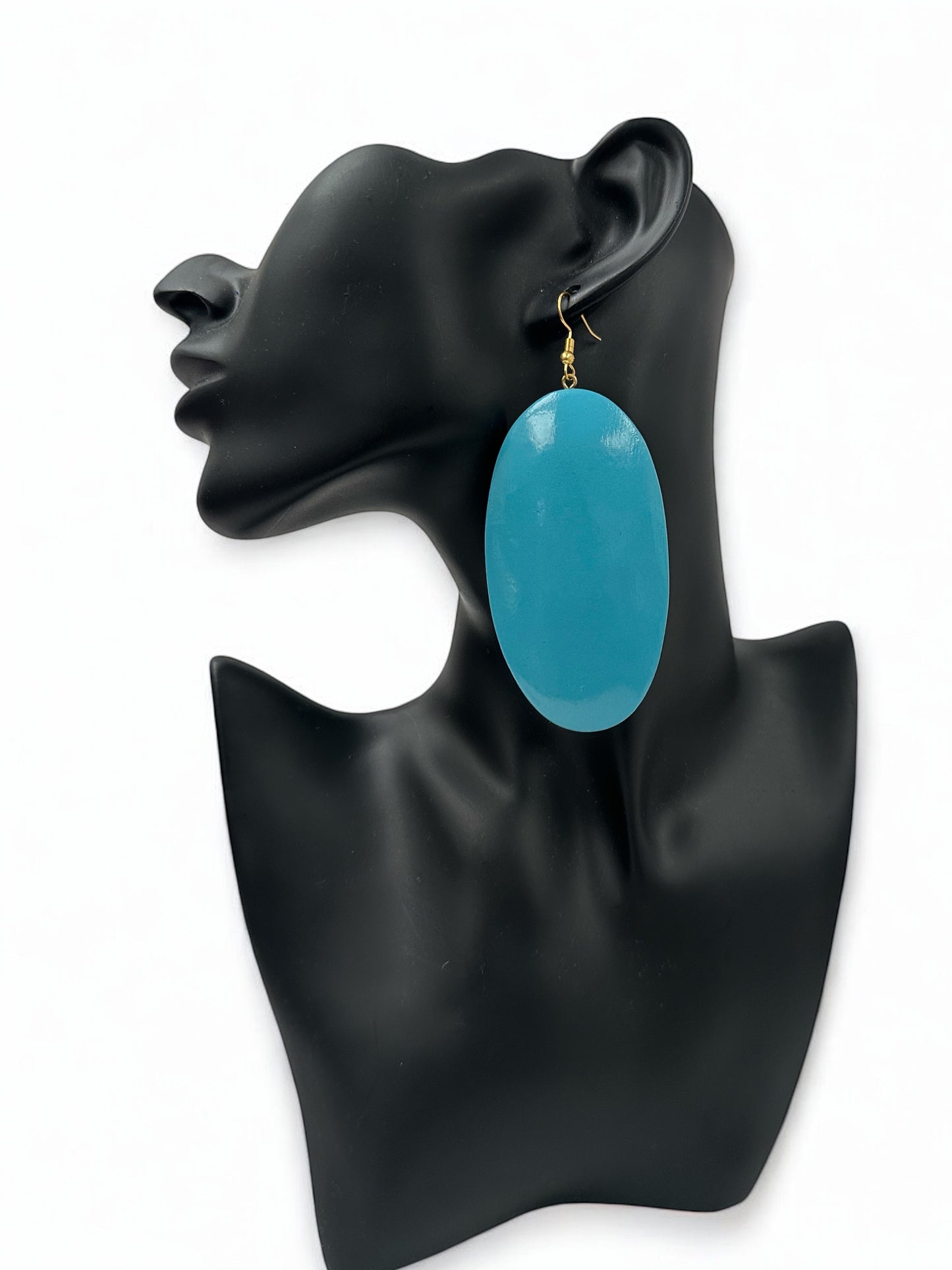 Blue Wooden Oval Dangle Earrings – Handmade Eco-Friendly Boho Chic Ethnic Jewellery for Women UK - Fatisha Boutique #