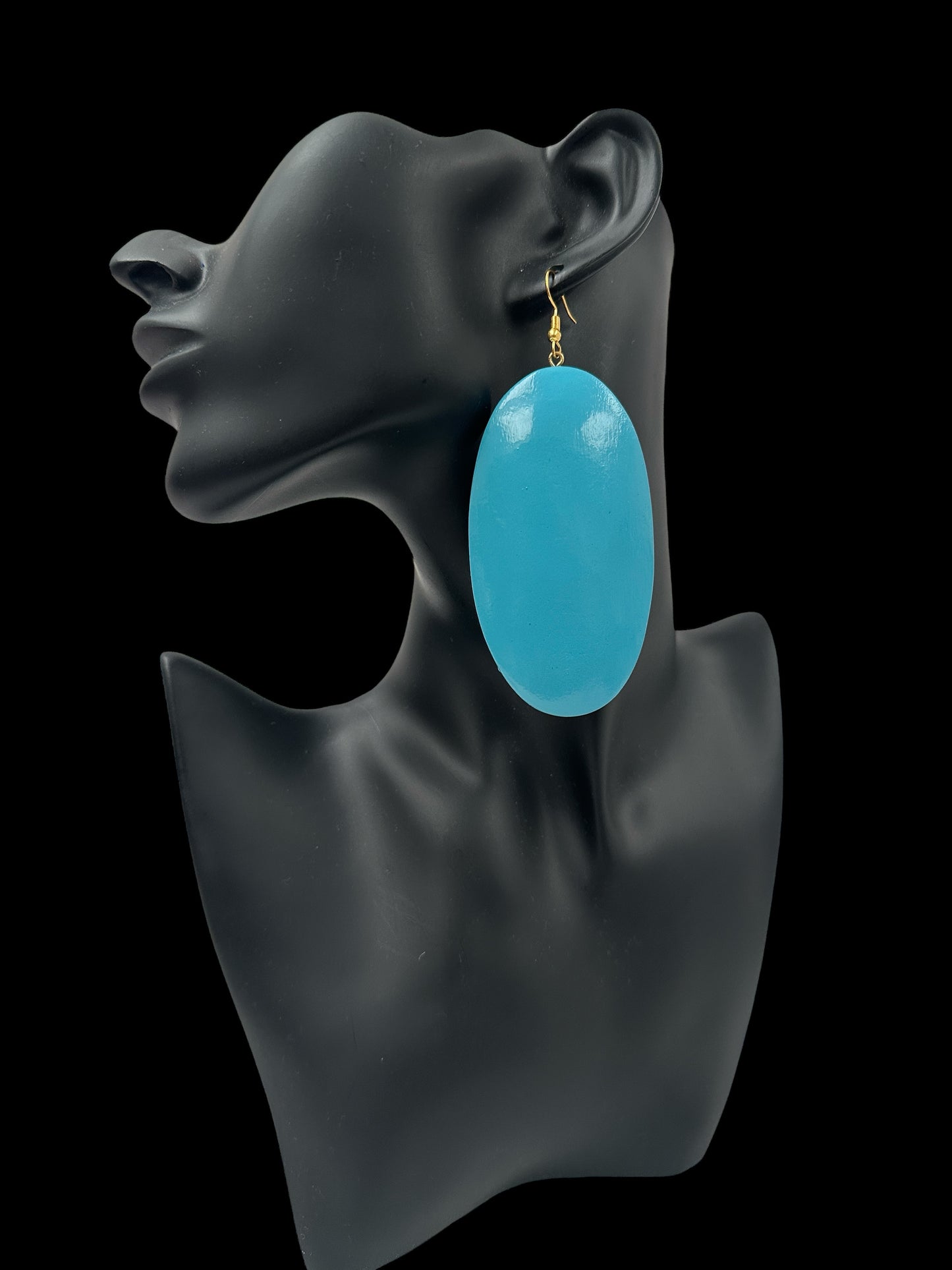 Blue Wooden Oval Dangle Earrings – Handmade Eco-Friendly Boho Chic Ethnic Jewellery for Women UK - Fatisha Boutique #