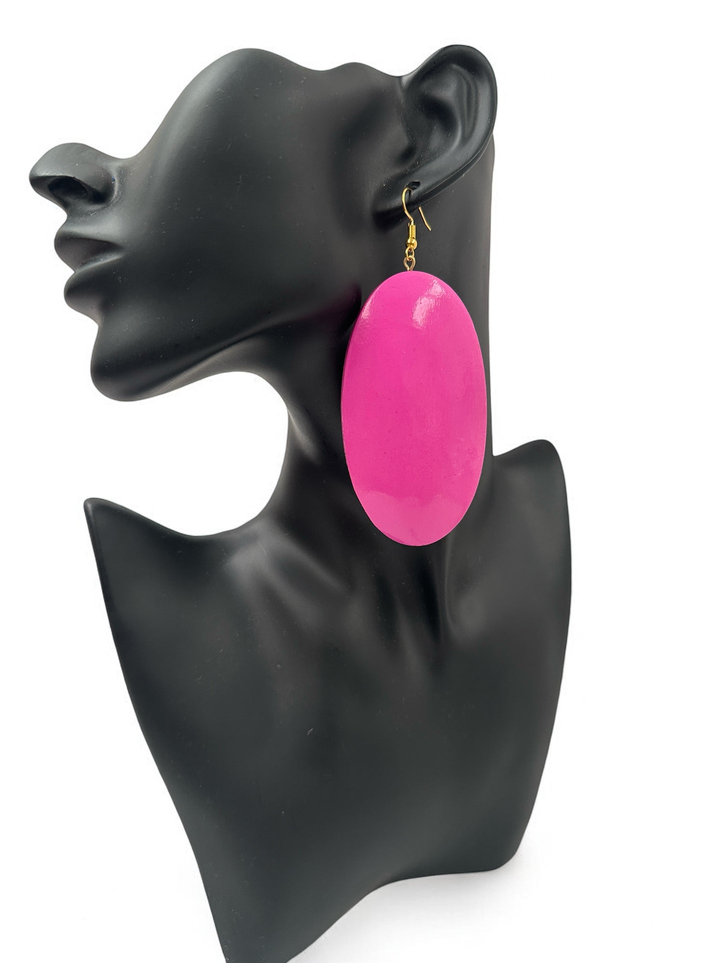 Pink Oval Wooden Dangle Earrings – Handmade Lightweight Boho Chic Ethnic Jewellery for Women UK - Fatisha Boutique #