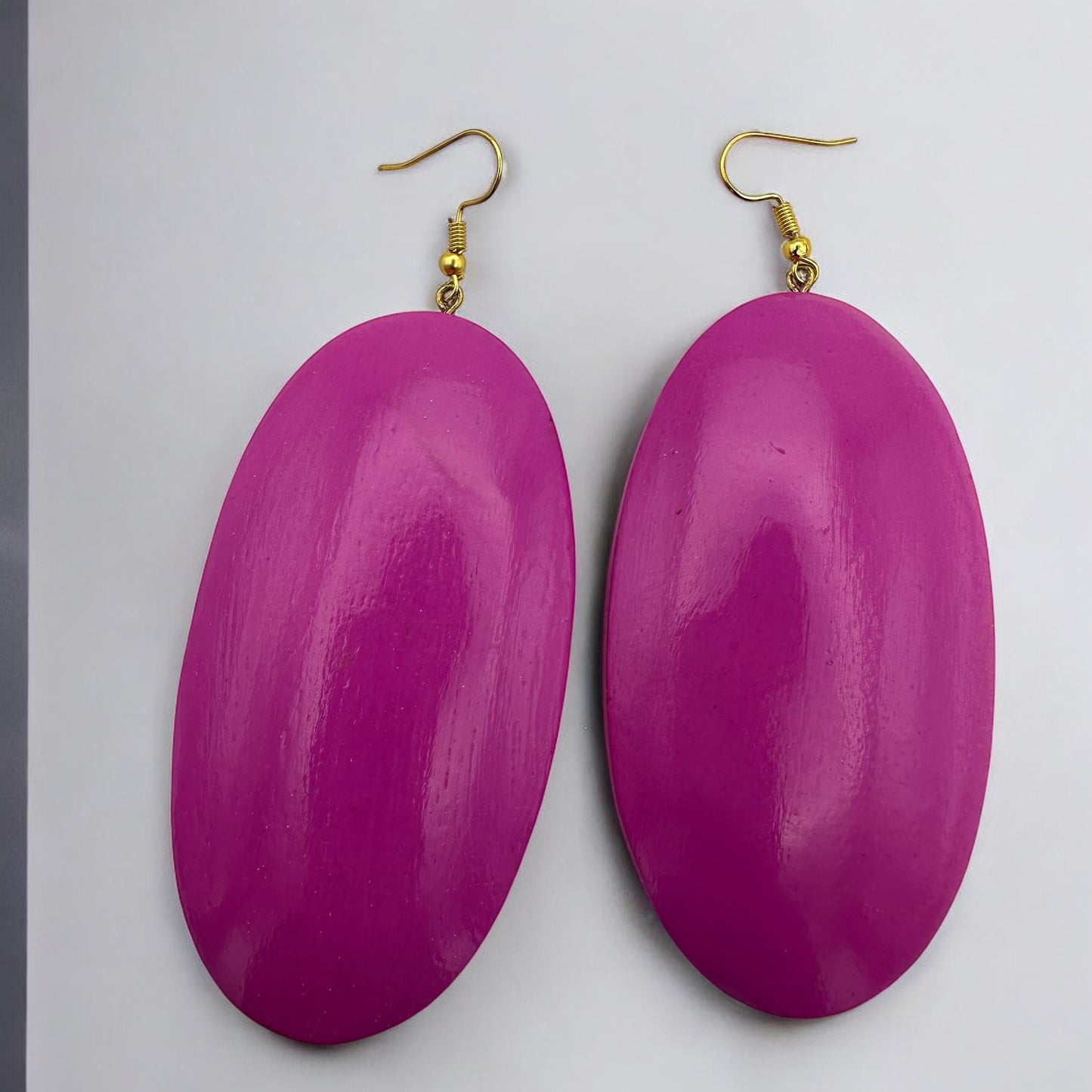Pink Oval Wooden Dangle Earrings – Handmade Lightweight Boho Chic Ethnic Jewellery for Women UK - Fatisha Boutique #
