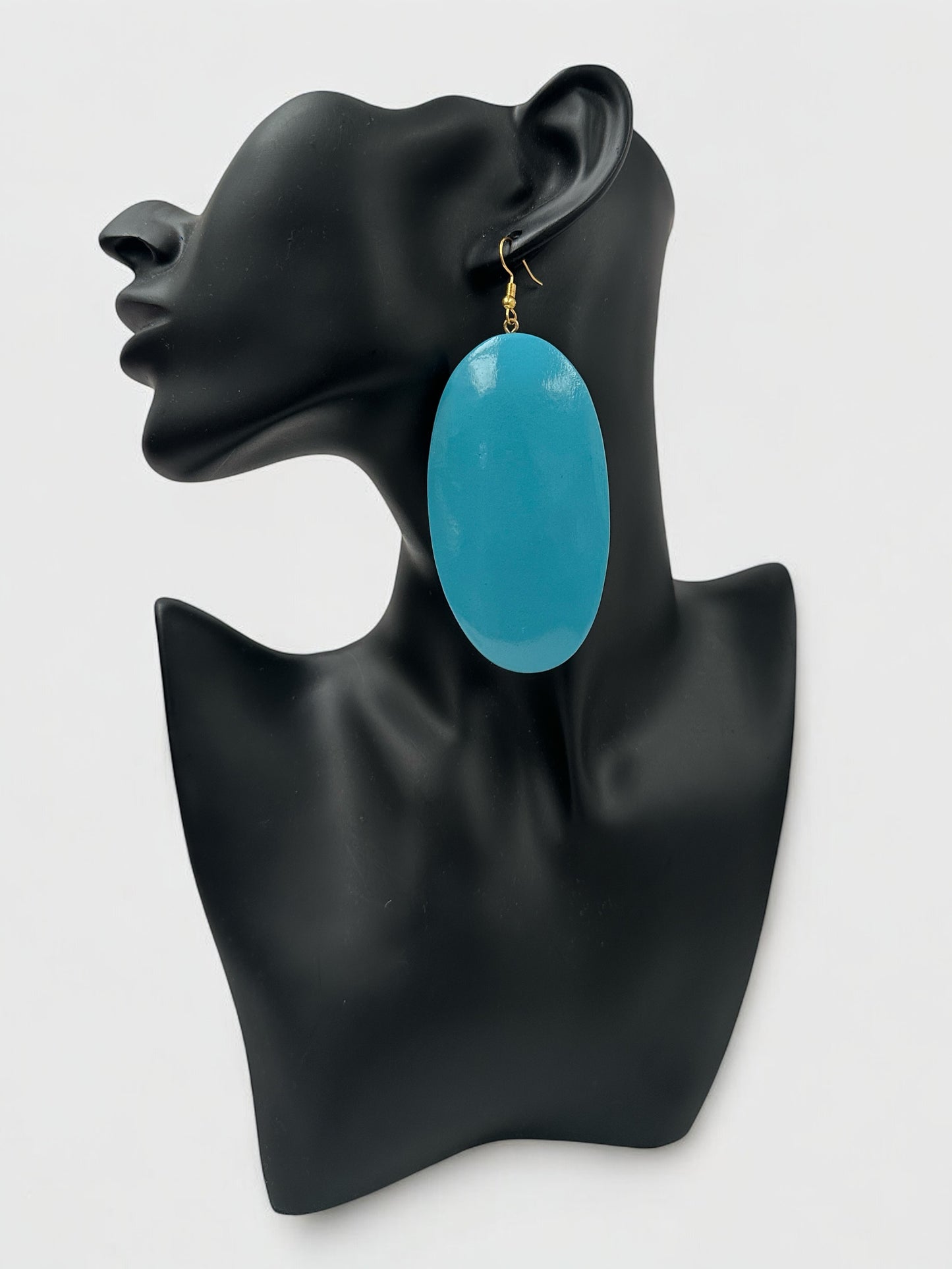 Blue Wooden Oval Dangle Earrings – Handmade Eco-Friendly Boho Chic Ethnic Jewellery for Women UK - Fatisha Boutique #