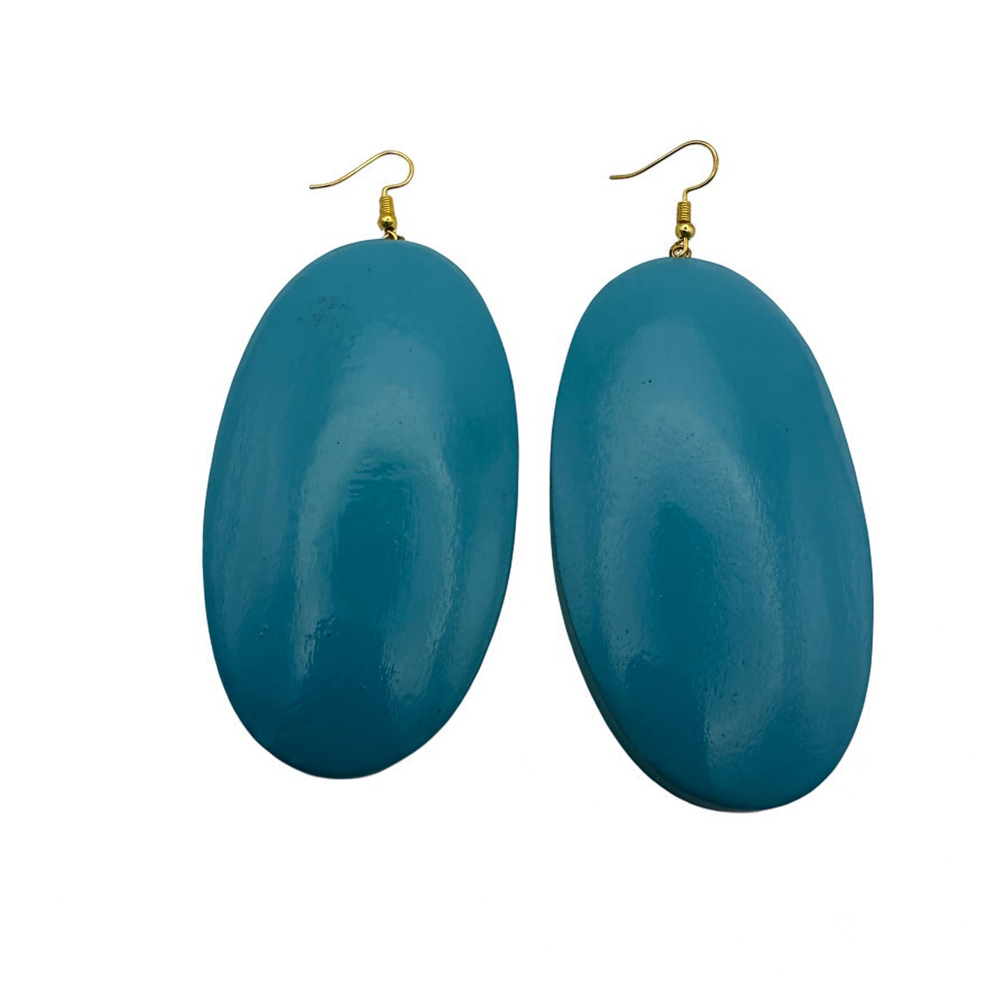 Blue Wooden Oval Dangle Earrings – Handmade Eco-Friendly Boho Chic Ethnic Jewellery for Women UK - Fatisha Boutique #