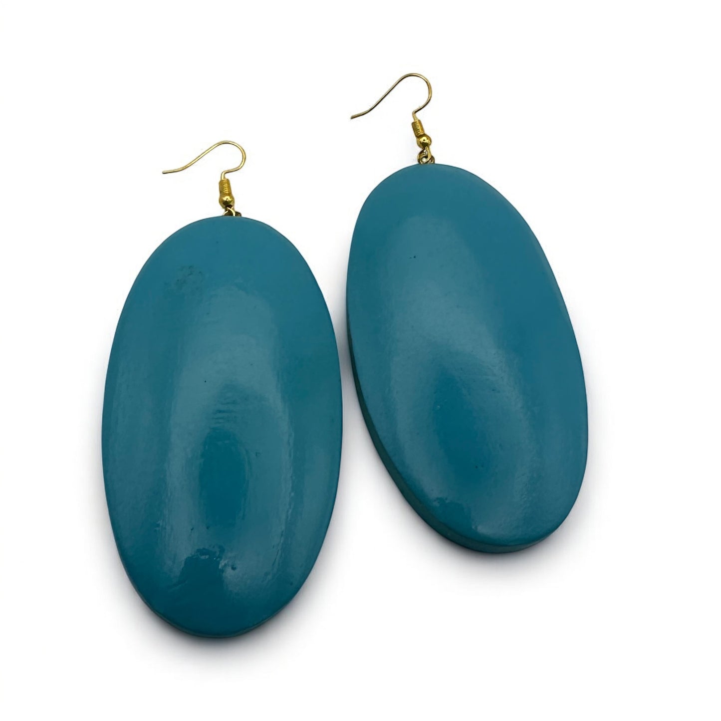 Blue Wooden Oval Dangle Earrings – Handmade Eco-Friendly Boho Chic Ethnic Jewellery for Women UK - Fatisha Boutique #