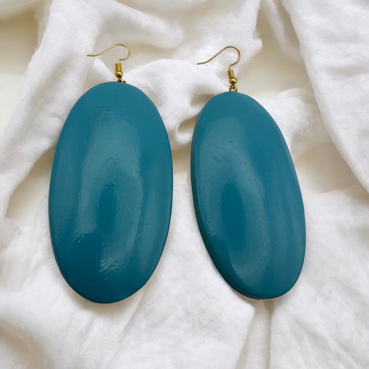Blue Wooden Oval Dangle Earrings – Handmade Eco-Friendly Boho Chic Ethnic Jewellery for Women UK - Fatisha Boutique #