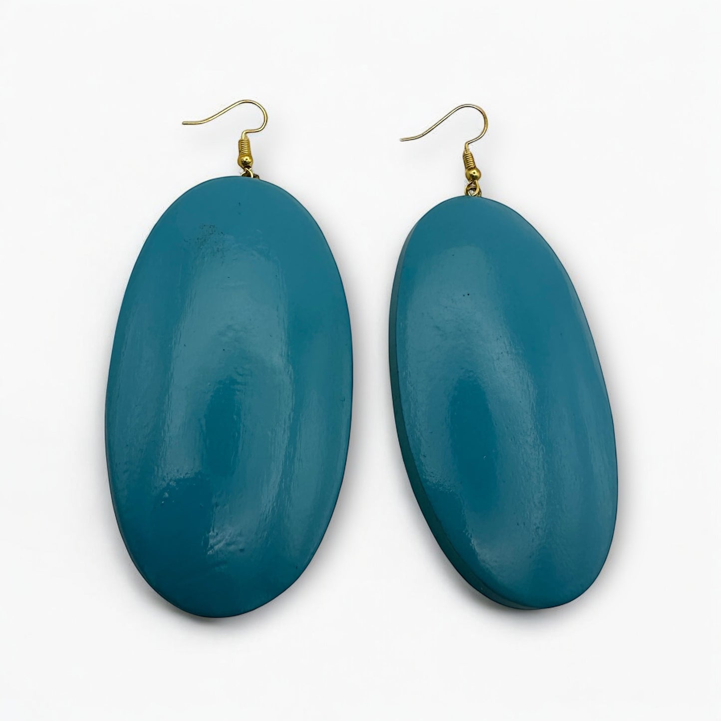 Blue Wooden Oval Dangle Earrings – Handmade Eco-Friendly Boho Chic Ethnic Jewellery for Women UK - Fatisha Boutique #