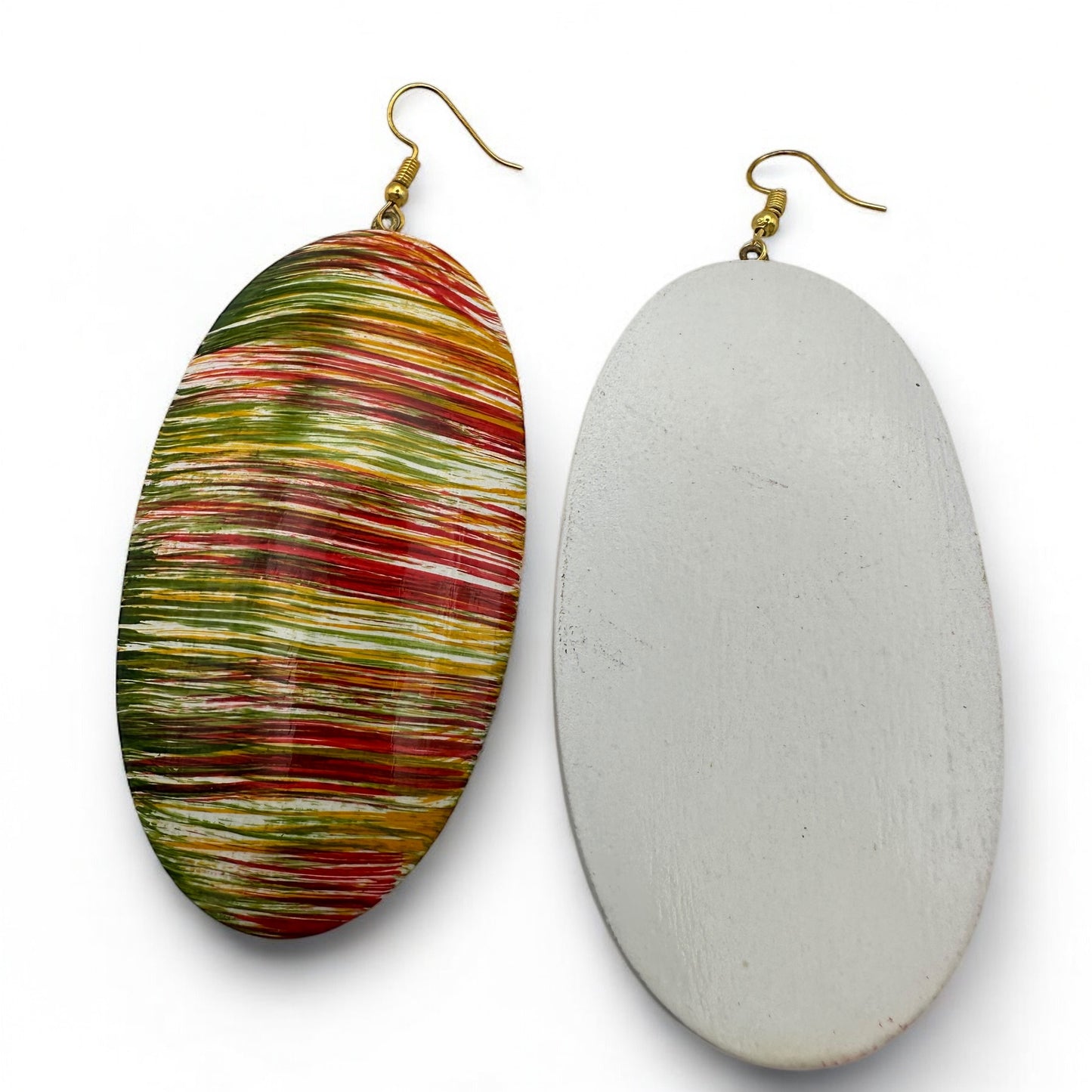 Multicolour Wooden Oval Dangle Earrings – Handcrafted Boho Statement Jewellery - Fatisha Boutique #