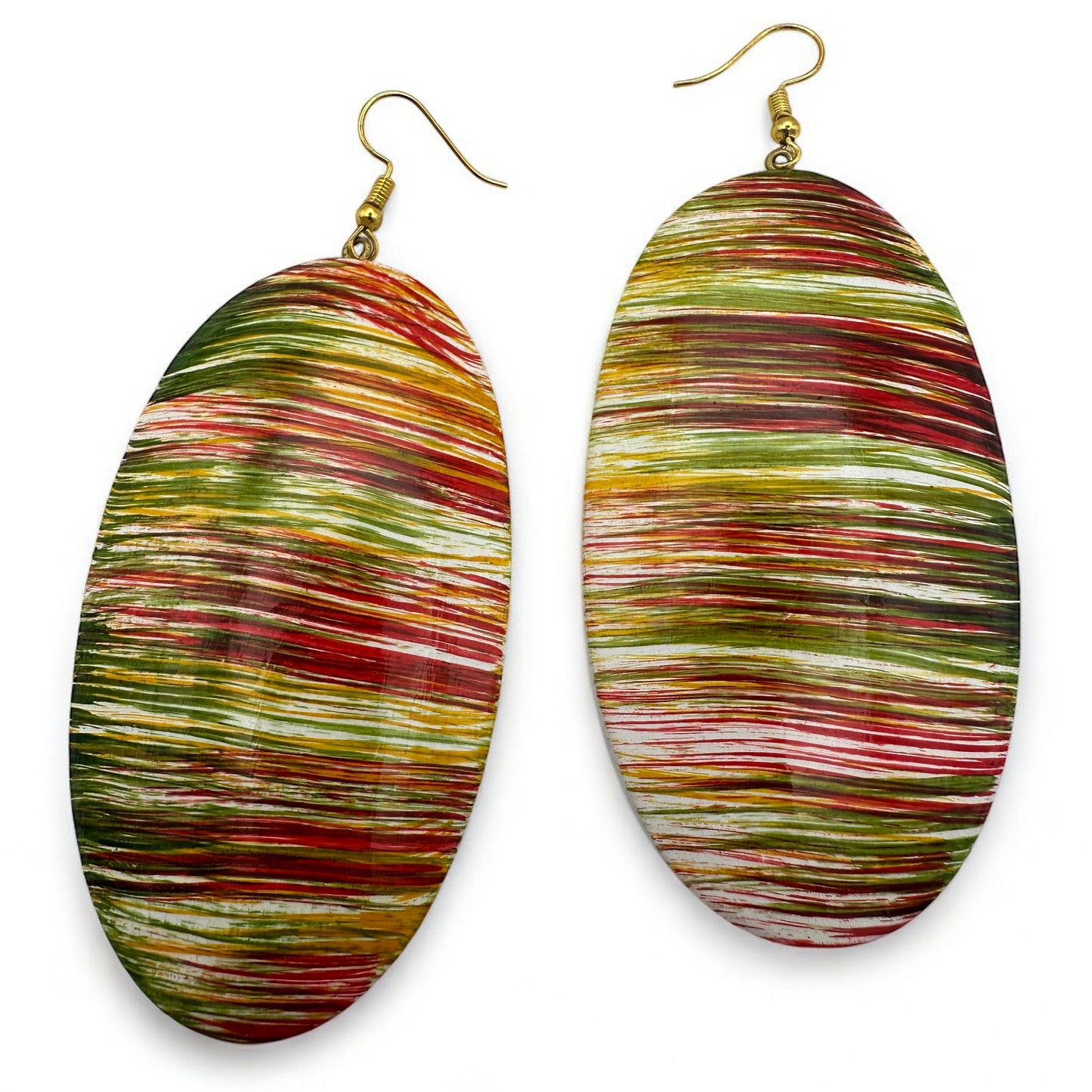 Multicolour Wooden Oval Dangle Earrings – Handcrafted Boho Statement Jewellery - Fatisha Boutique #