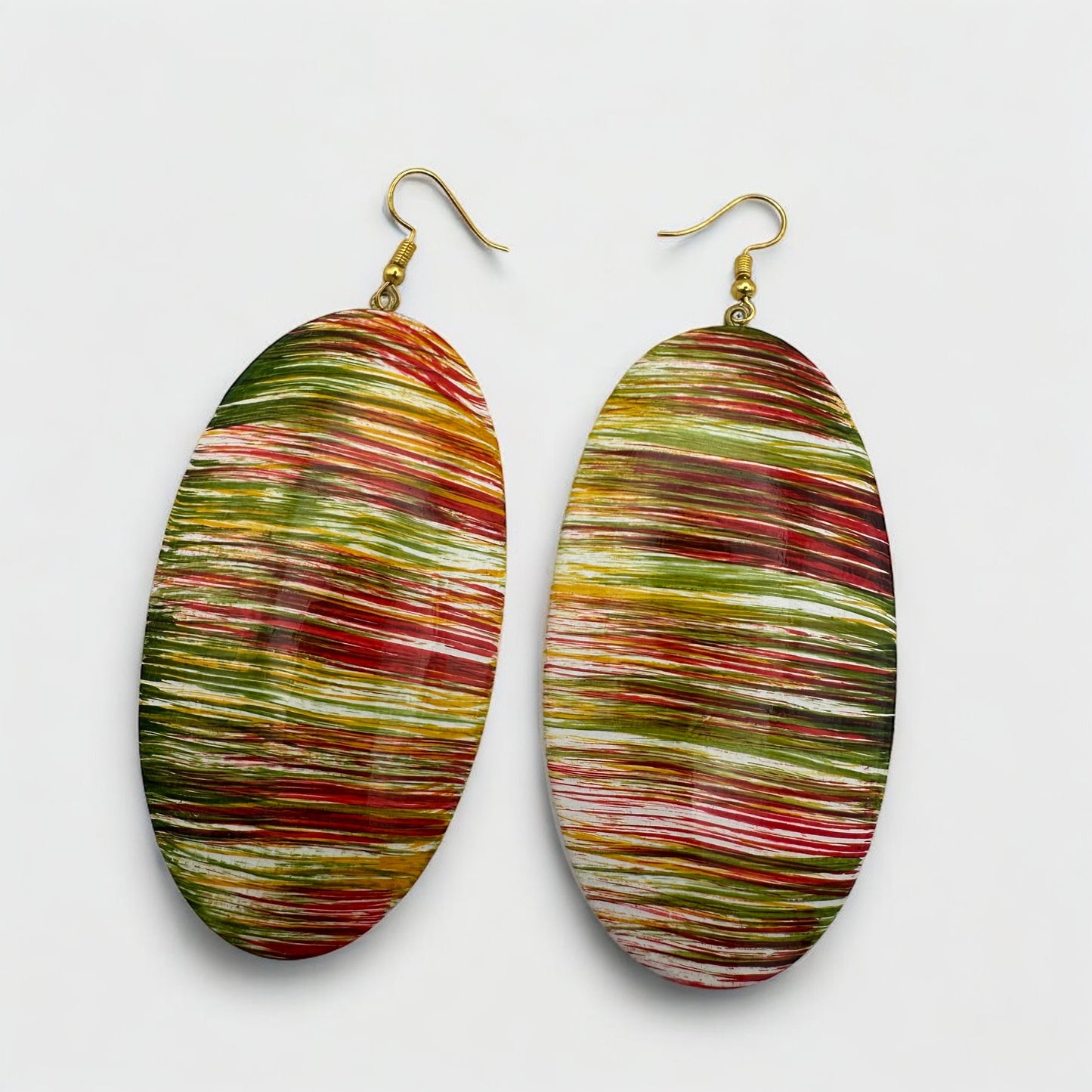 Multicolour Wooden Oval Dangle Earrings – Handcrafted Boho Statement Jewellery - Fatisha Boutique #